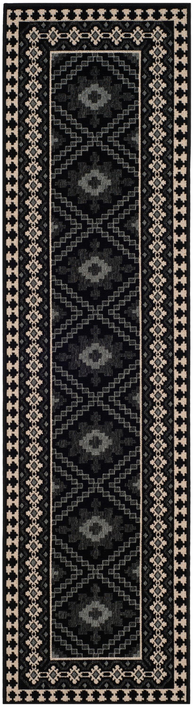 Veranda VER099 Power Loomed Indoor/Outdoor Runner Rug - Black/Creme - 2'3"x12' - Safavieh.