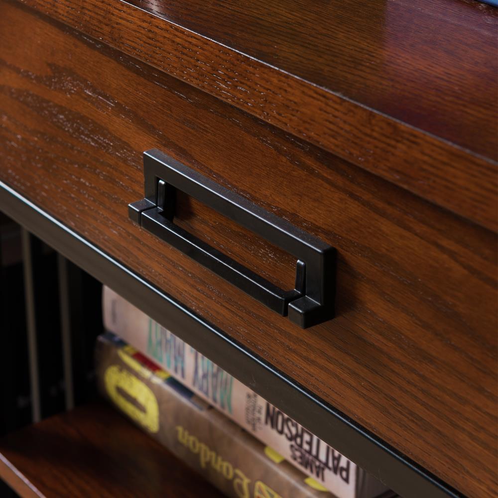 Leick Home 11262 Ironcraft Mantel Height Rustic Bookcase with Drawer Storage, Mission Oak and Black