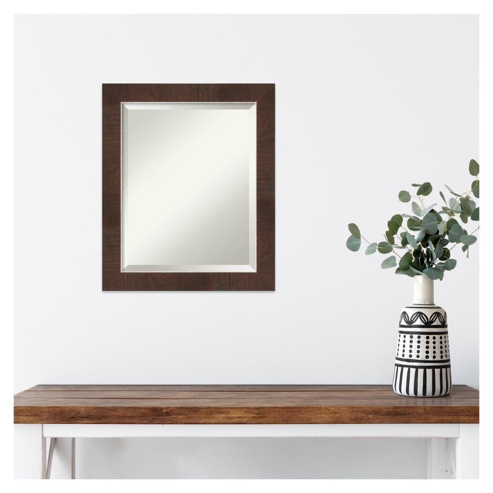 Amanti Art Beveled Bathroom Wall Mirror - Wildwood Brown Frame Wildwood Brown Narrow Outer Size: 19 x 23 in