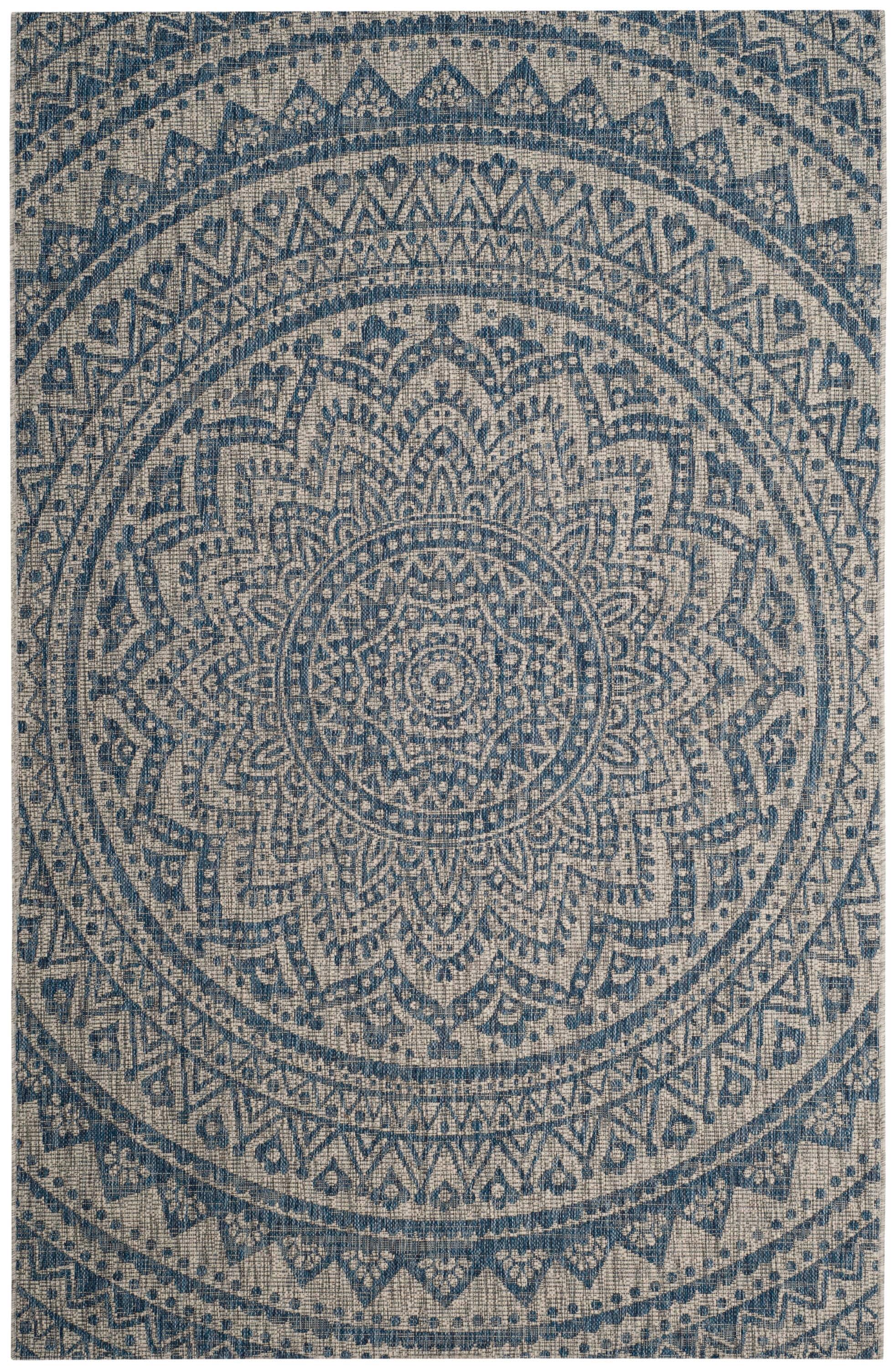 Courtyard CY8734 Power Loomed Indoor and Outdoor Area Rug - Light Grey/Blue - 4'x5'7" - Safavieh