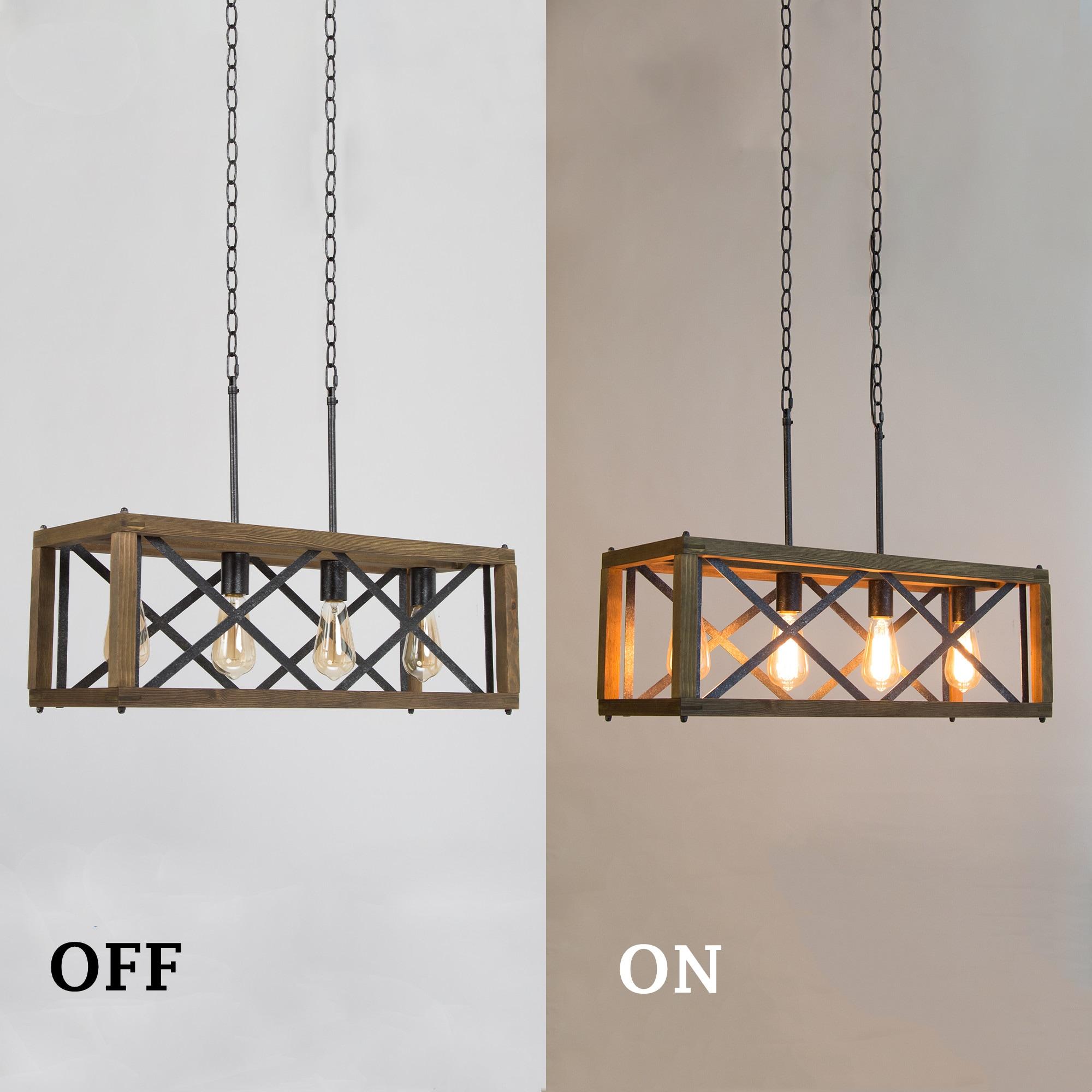 LNC Farmhouse Decor 4-Light Wood Chandelier Kitchen Island Light Fixtures, Large Modern Farmhouse Chandeliers Light for Dining Room, Kitchen Island, Bedroom