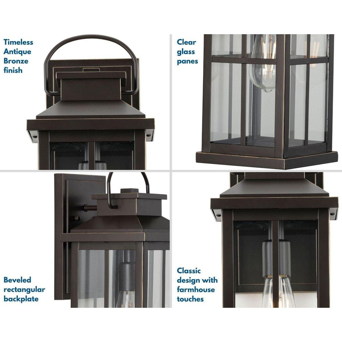 Progress Lighting Williamston 1-Light Antique Bronze Farmhouse Outdoor Large Wall Lantern with Clear Glass Shade