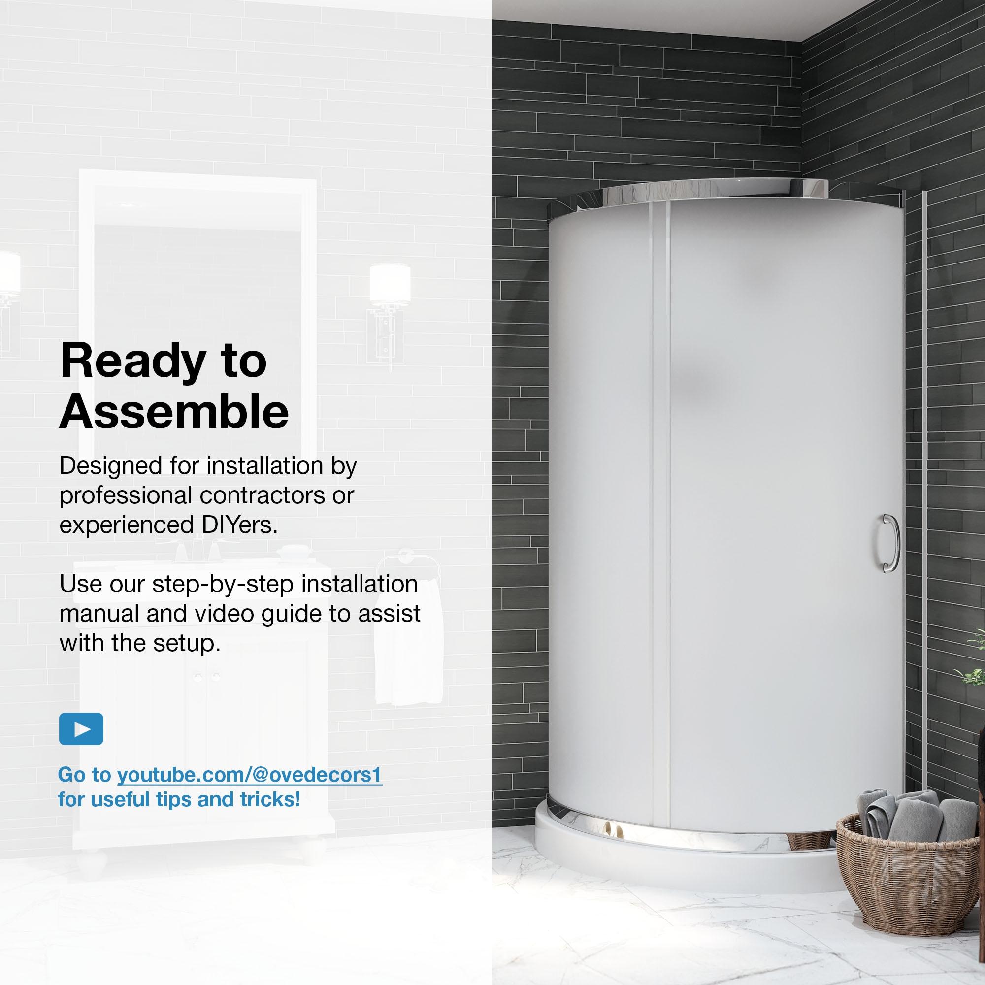 OVE Decors Breeze 40 in. Framed Round Shower Kit w/ Frosted Glass, Base, Wall in Chrome Finish