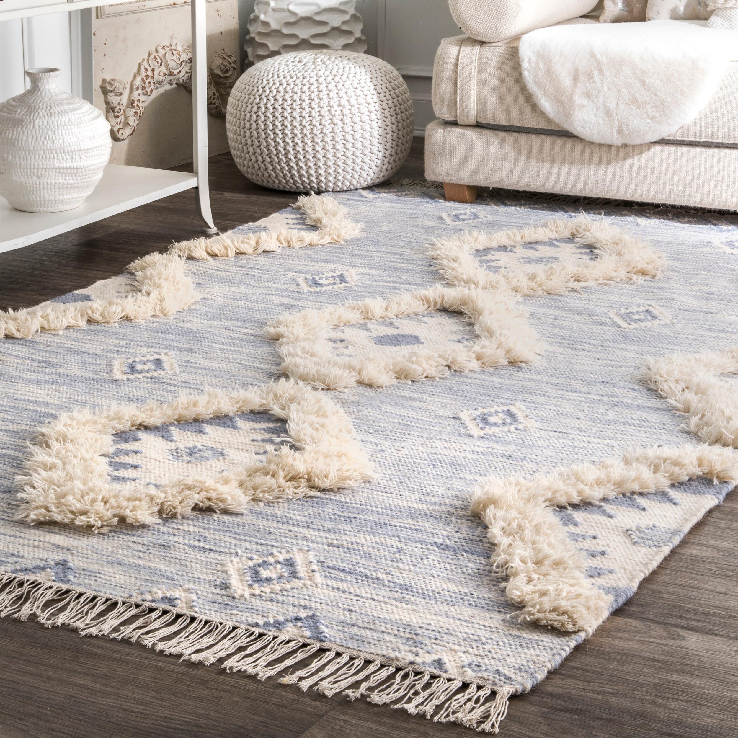 Nuloom Savannah Geometric 5x8 Wool Indoor Area Rug for Living Room Bedroom Dining Room Kitchen, Blue