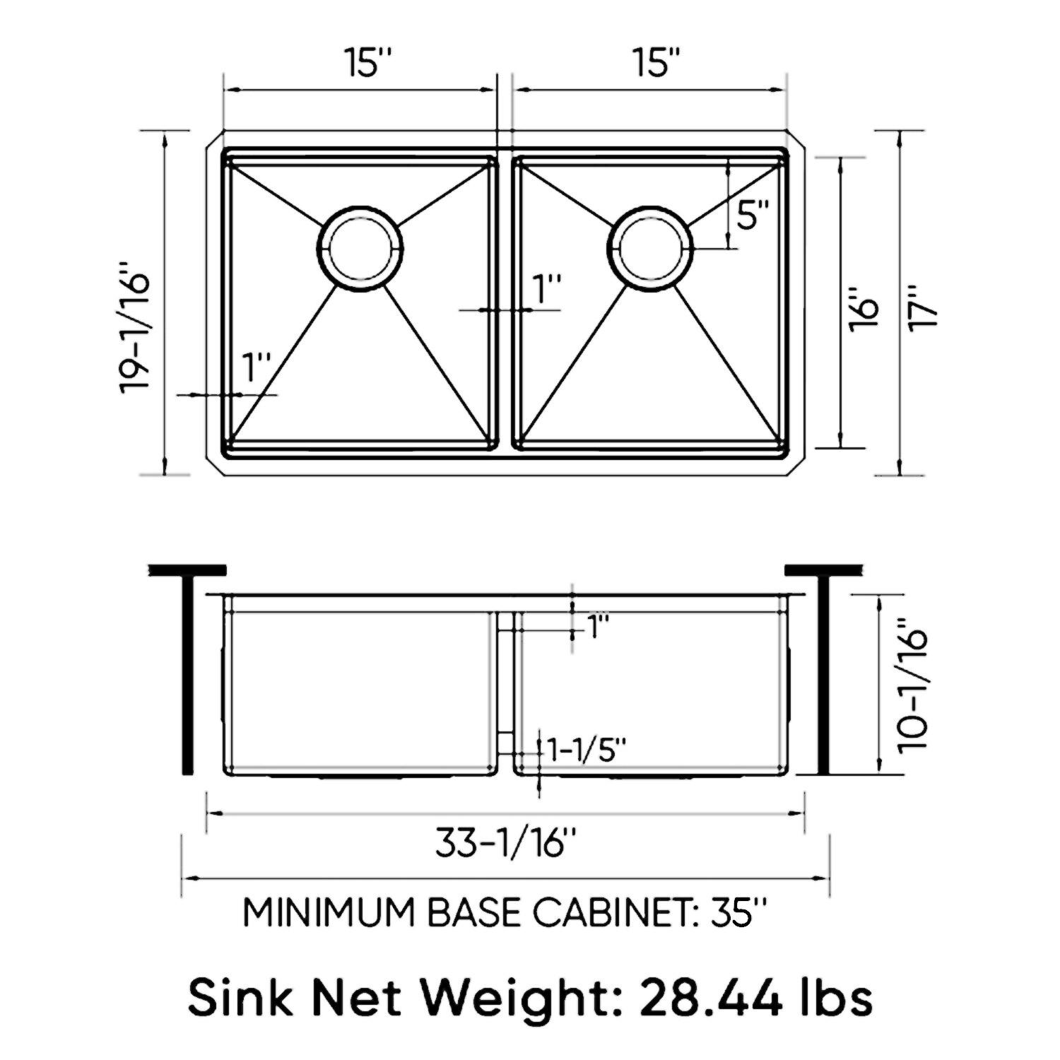 Sinber 33" Undermount Double Bowl Workstation Kitchen Sink with 304 Stainless Steel