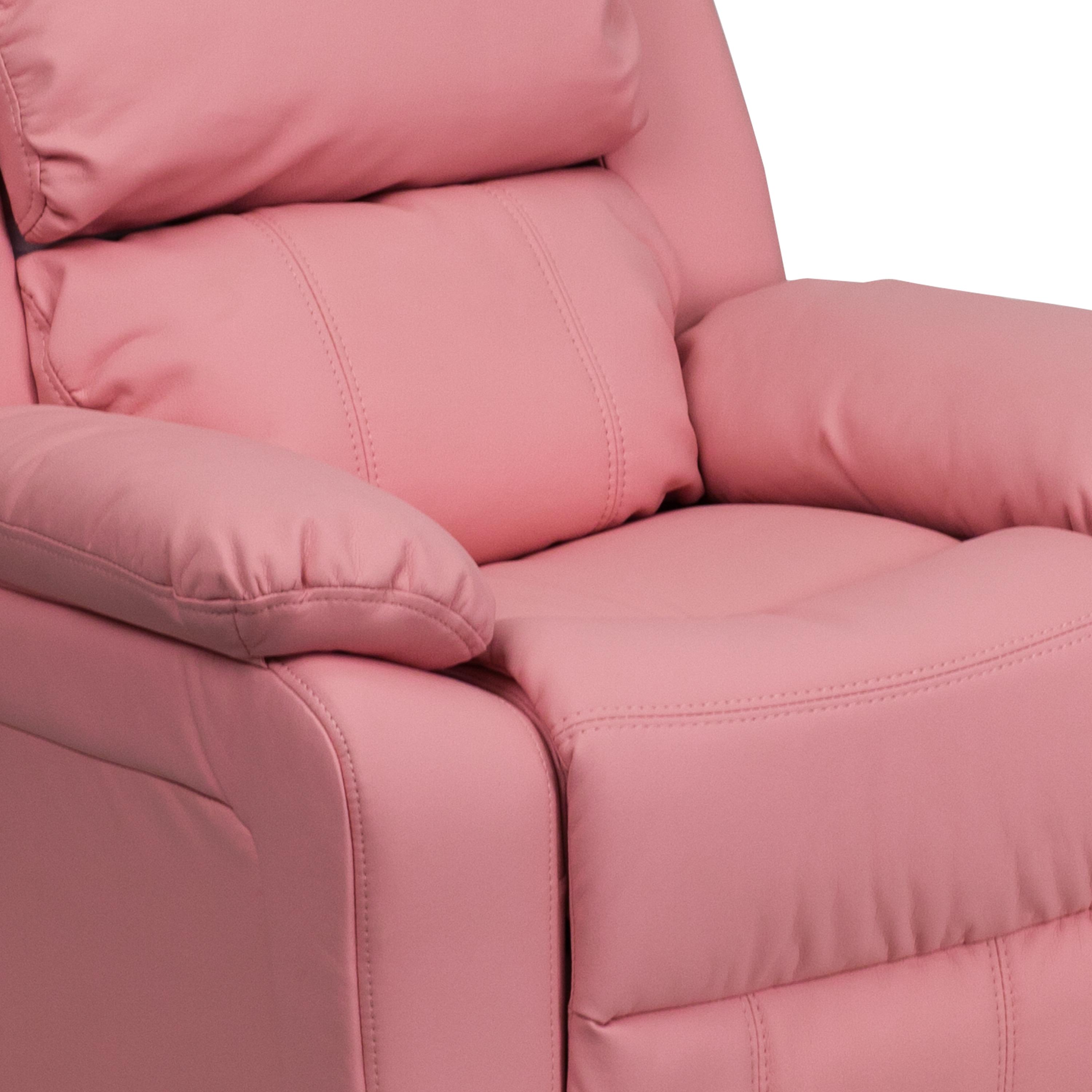 Flash Furniture Charlie Deluxe Padded Contemporary Pink Vinyl Kids Recliner with Storage Arms