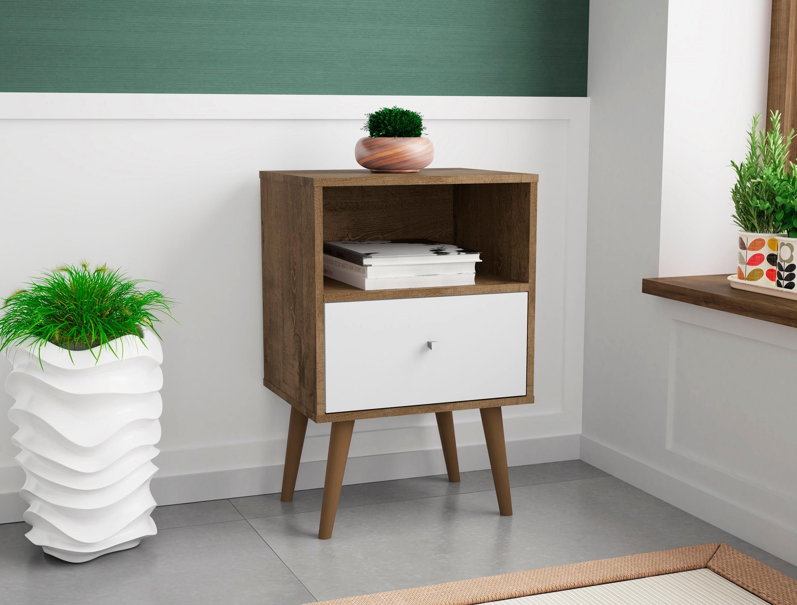 Liberty 1.0 Mid Century Modern Nightstand Rustic Brown/White - Manhattan Comfort