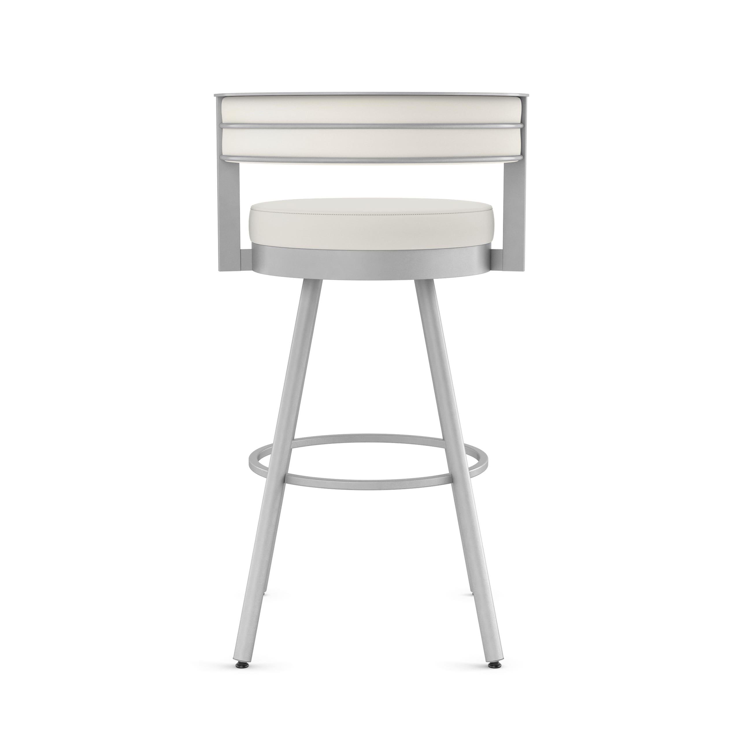 Amisco Eller 30 In. Swivel Bar Stool - Off White Faux Leather / Shiny Grey Metal