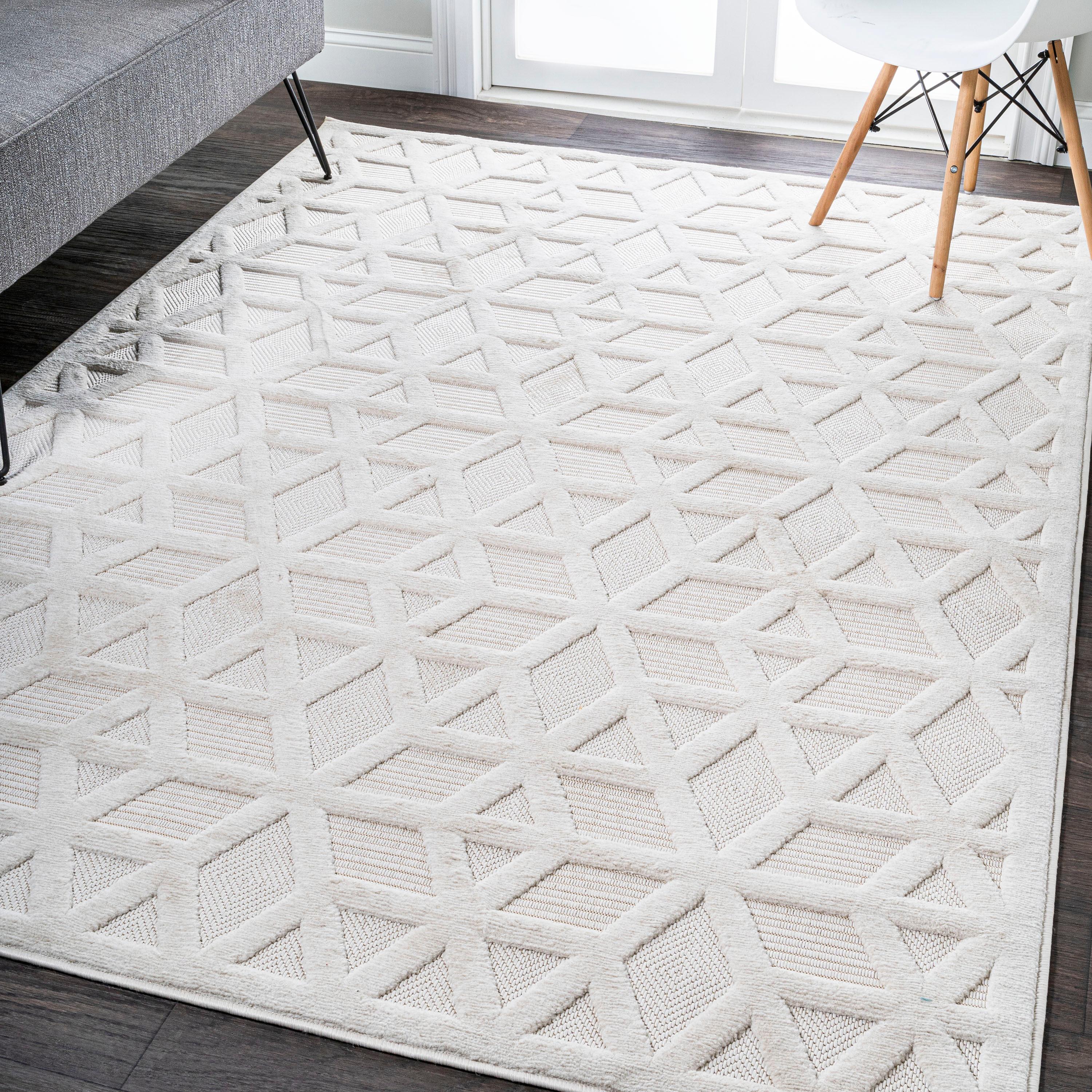 3'x5' Talaia Neutral Geometric Indoor/Outdoor Area Rug, Ivory - JONATHAN Y