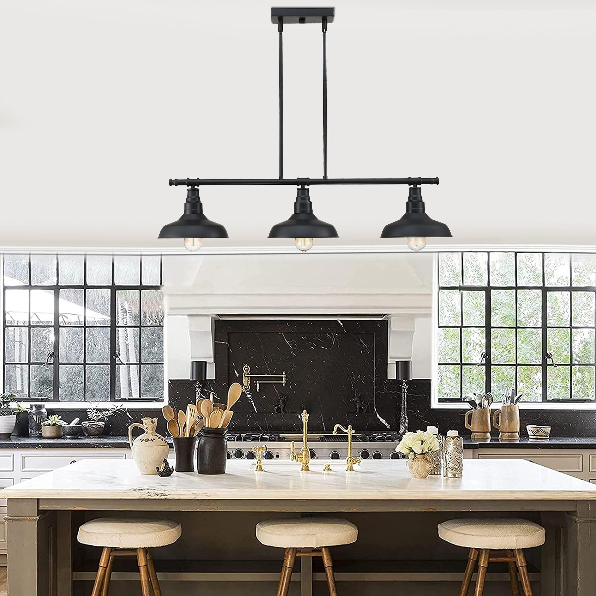 3-Light Matte Black Pendant Lighting for Kitchen Island Industrial Ceiling Mount Light Fixture for Dining Room, Living Room, Dining Table, Bars with Gold Painting Inside Finish