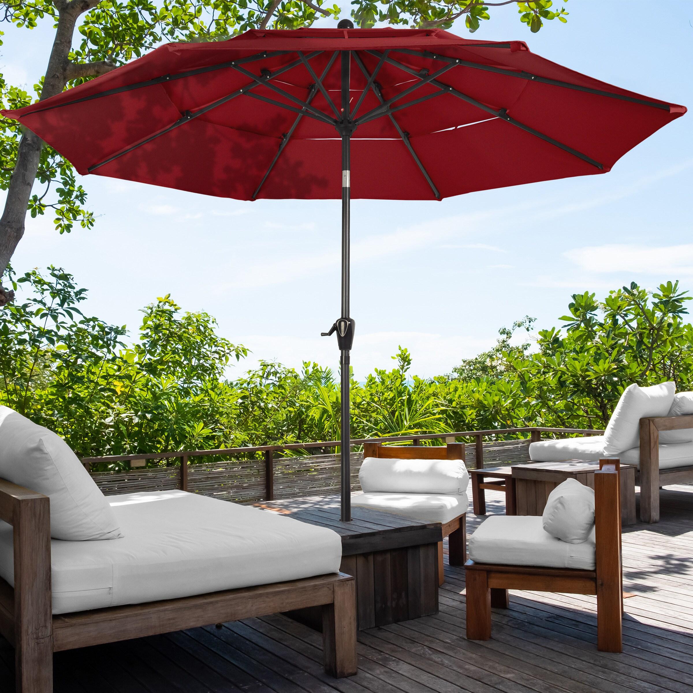 Pure Garden 10' Octagon Outdoor Patio Market Umbrella Red: Crank Lift, Push-Button Tilt, Wind-Resistant