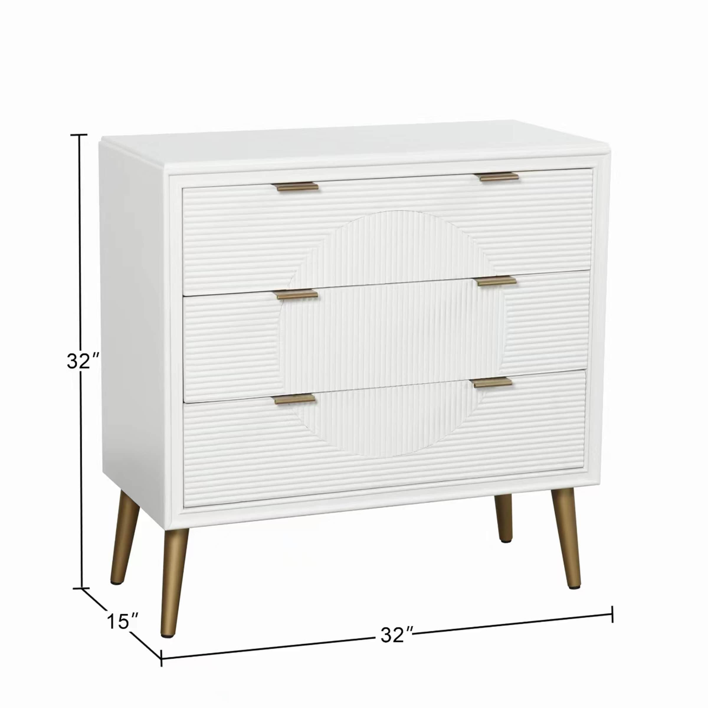 StyleCraft Milo 3 Drawer Chest White/Copper: MDF Baby Dresser, Painted Finish, No Tools Assembly