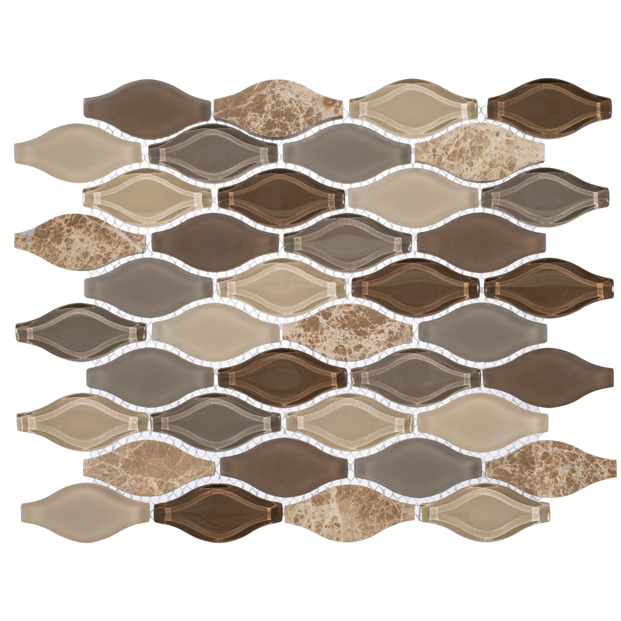 Annabelle Glass and Stone Arabesque Mosaic Kitchen Backsplash, Bathroom, Shower, Pool, Wall and Floor Tile