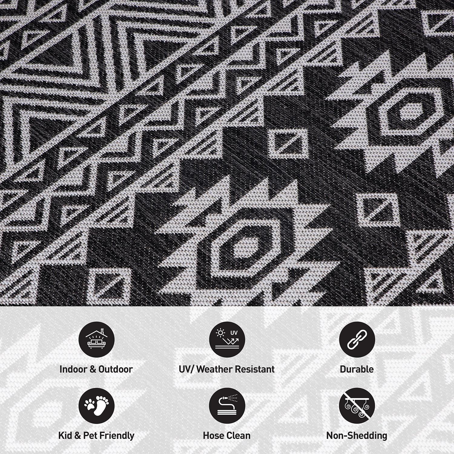 World Rug Gallery Distressed Geometric Bohemian Textured Flat Weave Indoor/Outdoor Area Rug - BLACK 5' X 7'