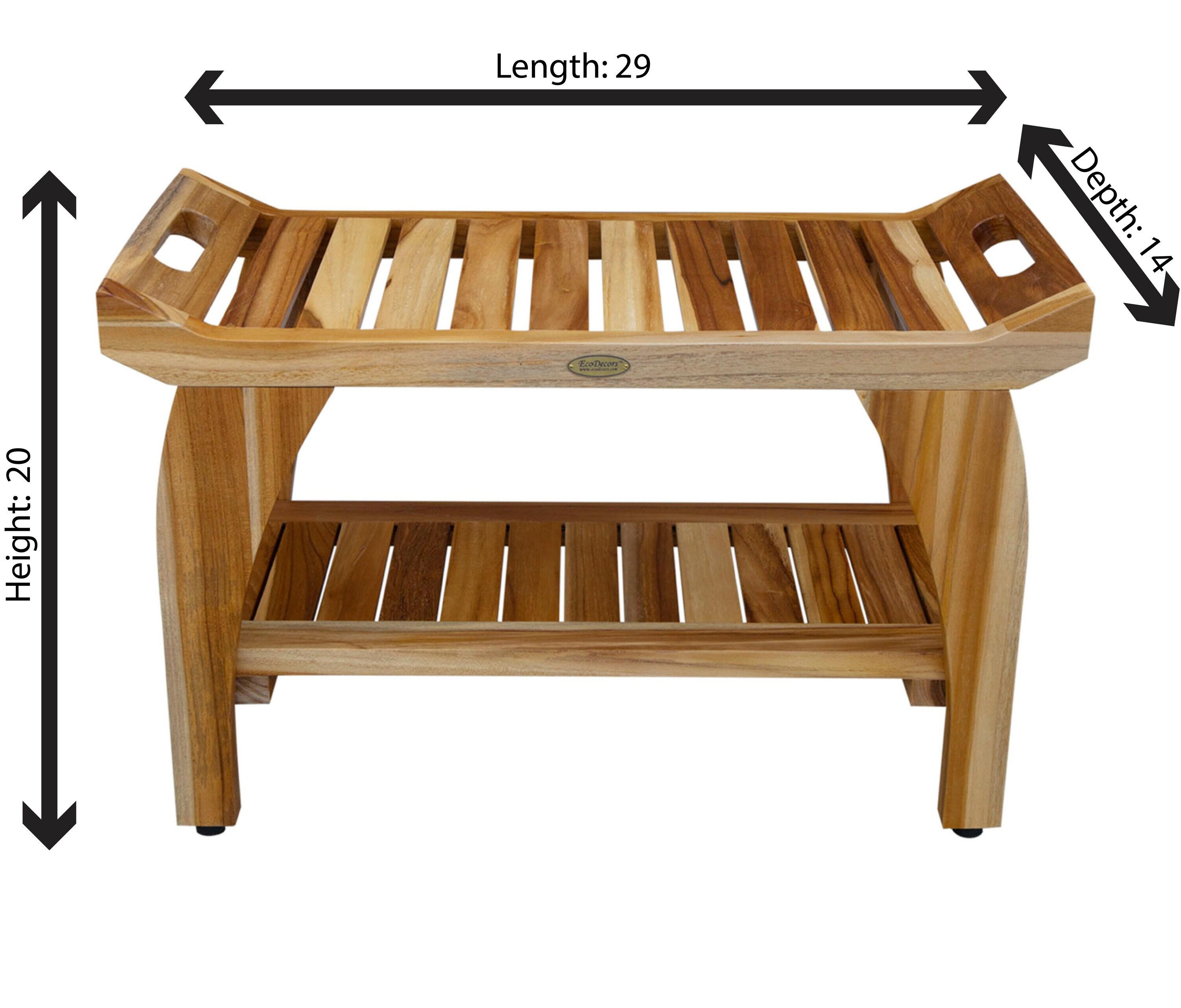 30" Tranquility ED942 Wide Teak Shower Bench with Handles - EcoDecors