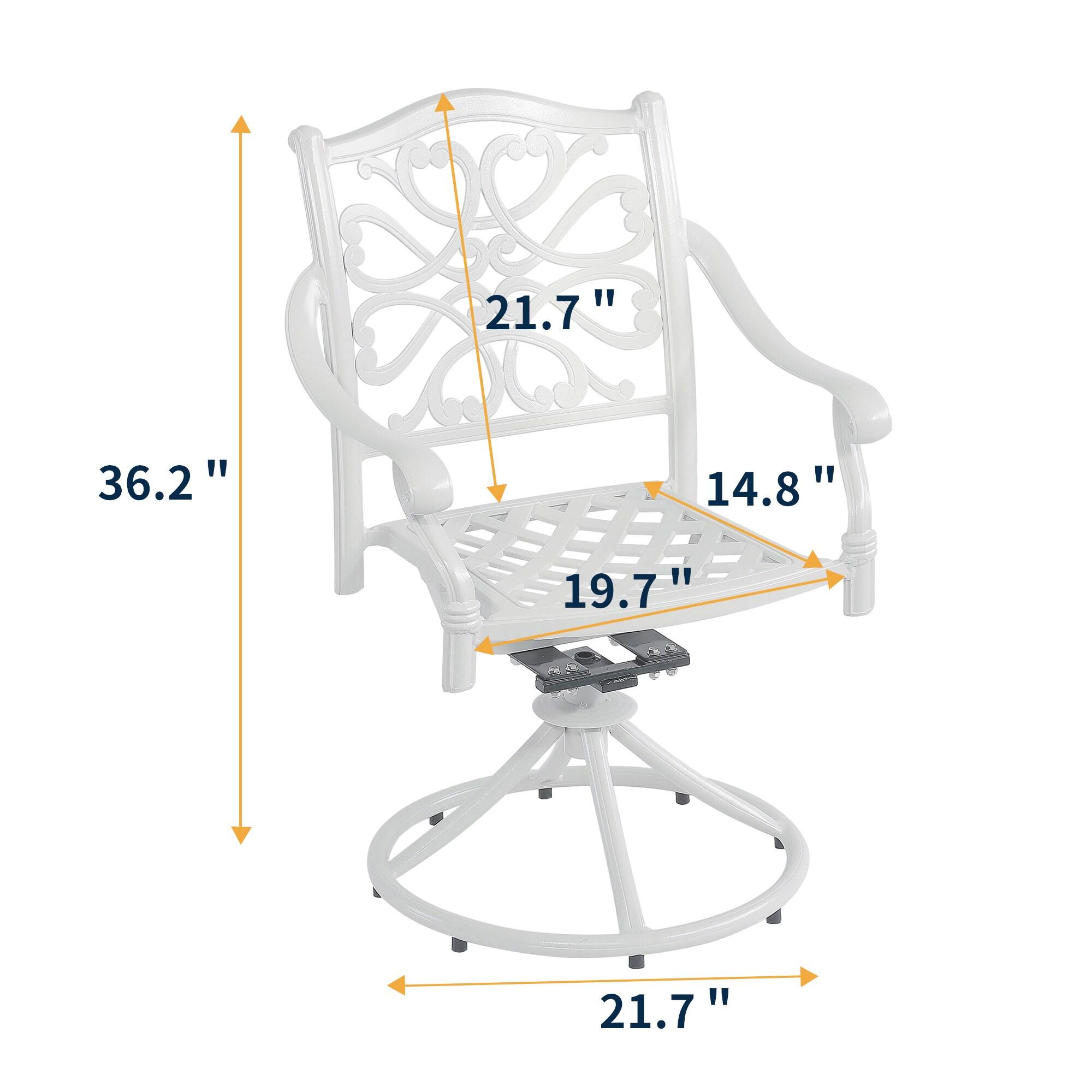 Mondawe 2 Pieces Cast Aluminum Swivel Dining Chair, All-Weather Aluminum Swivel Dining Chairs Outdoor Rocker Chair for Home Patio Garden Deck, White