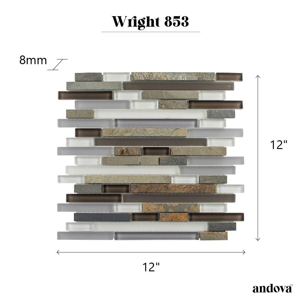 Wright-Scape Straight Edge Glass & Slate Brick Joint Mosaic Kitchen Backsplash, Bathroom, Shower, Pool, Wall and Floor Tile