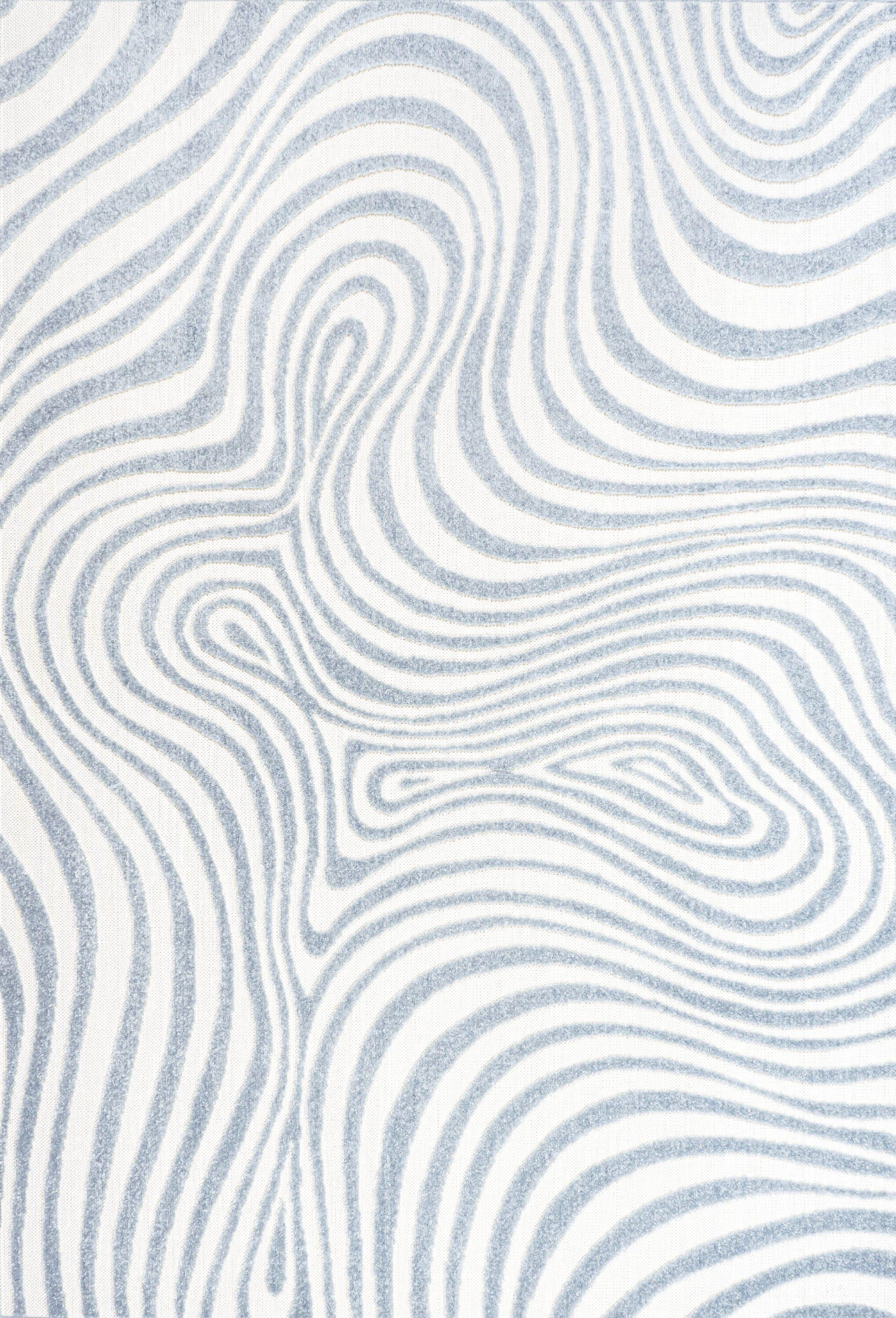 JONATHAN Y Maribo High-Low Abstract Groovy Striped Light Blue/Ivory 5 ft. x 8 ft. Indoor/Outdoor Area Rug