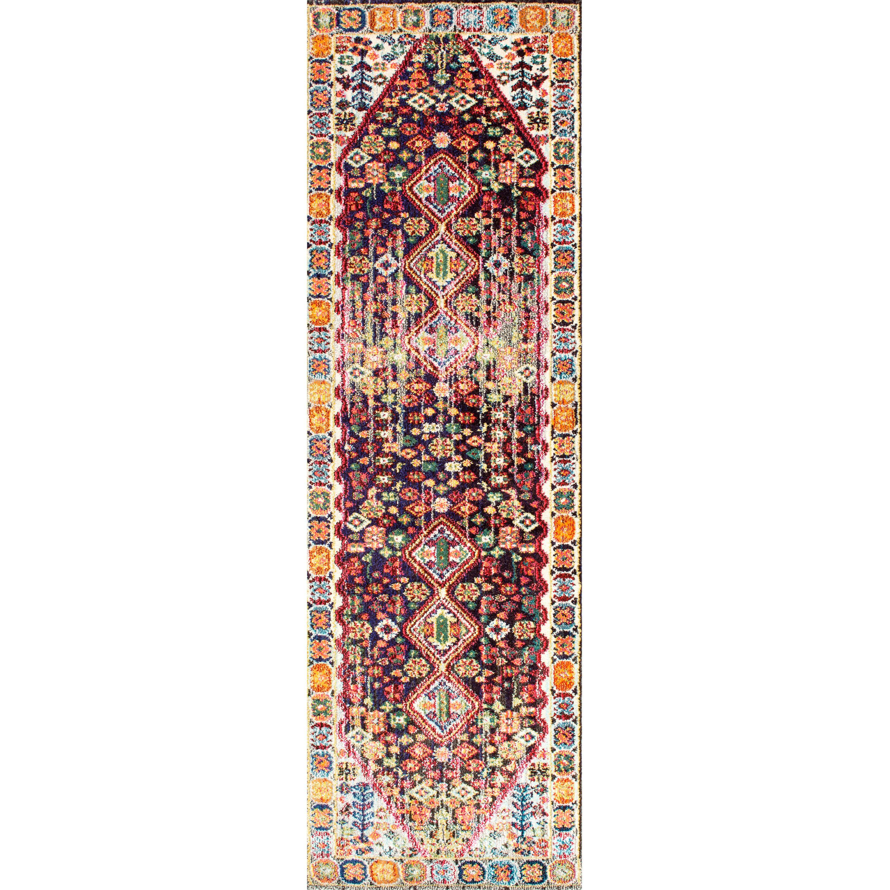 nuLOOM Meadow Vintage Vibrant Runner Rug, 2' 6" x 12', Black