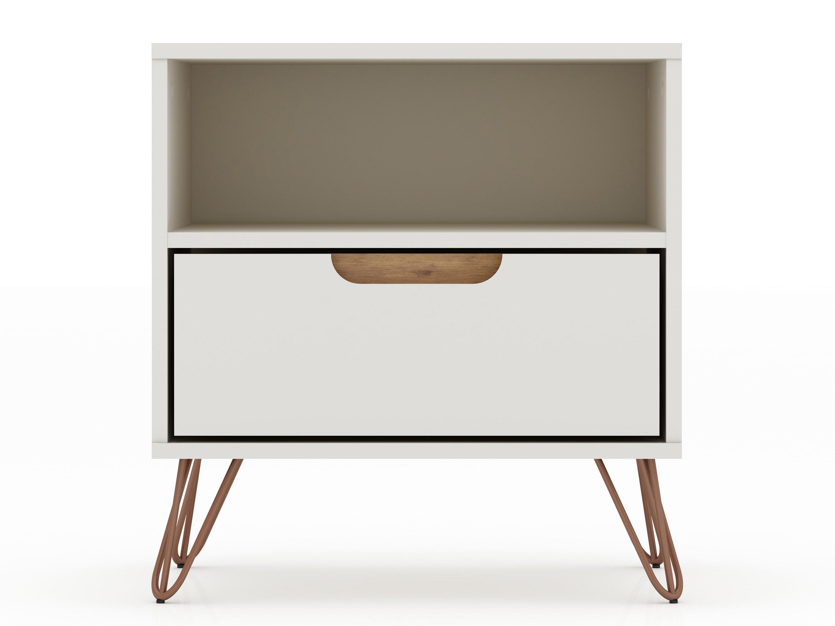 Set of 2 Rockefeller 1 Drawer Nightstands Off White/Nature - Manhattan Comfort