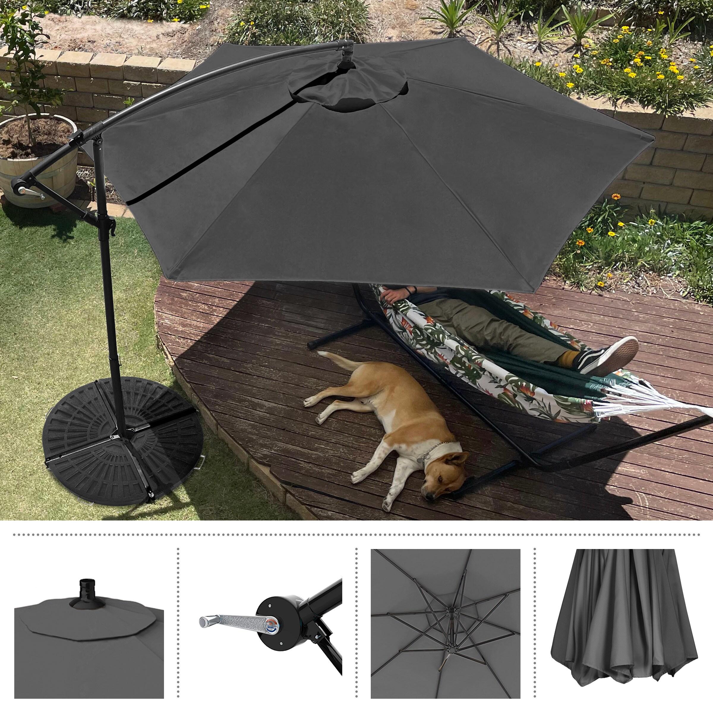 10-Foot Gray Aluminum Cantilever Patio Umbrella with Crank Lift