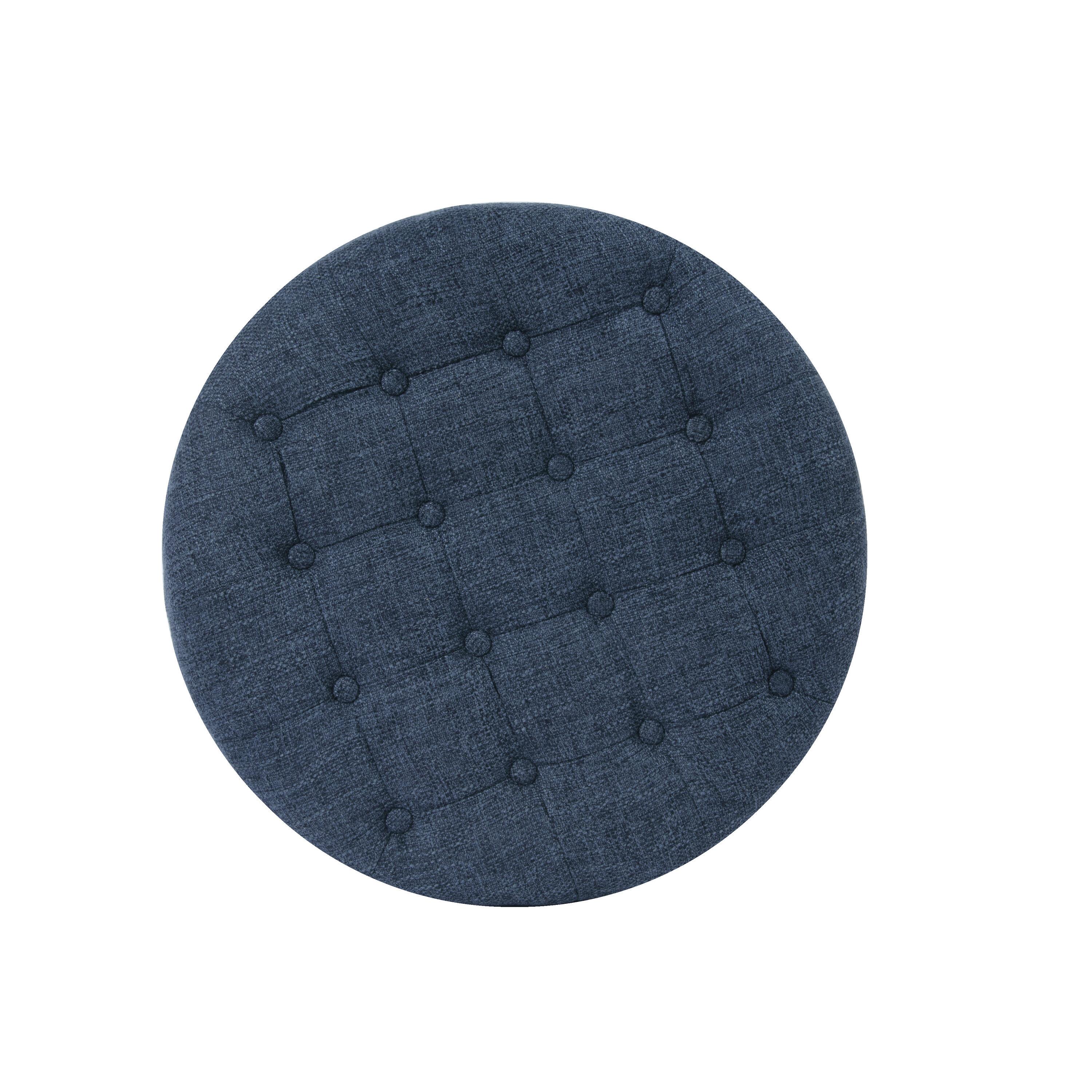 Large Tufted Round Storage Ottoman Navy - HomePop