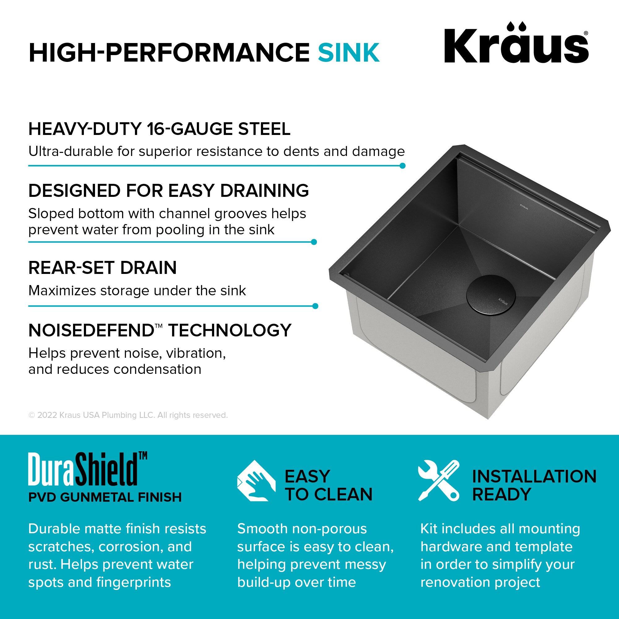 KRAUS Kore™ Undermount Workstation 16 Gauge Black Stainless Steel Single Bowl Kitchen Sink in PVD Gunmetal Finish