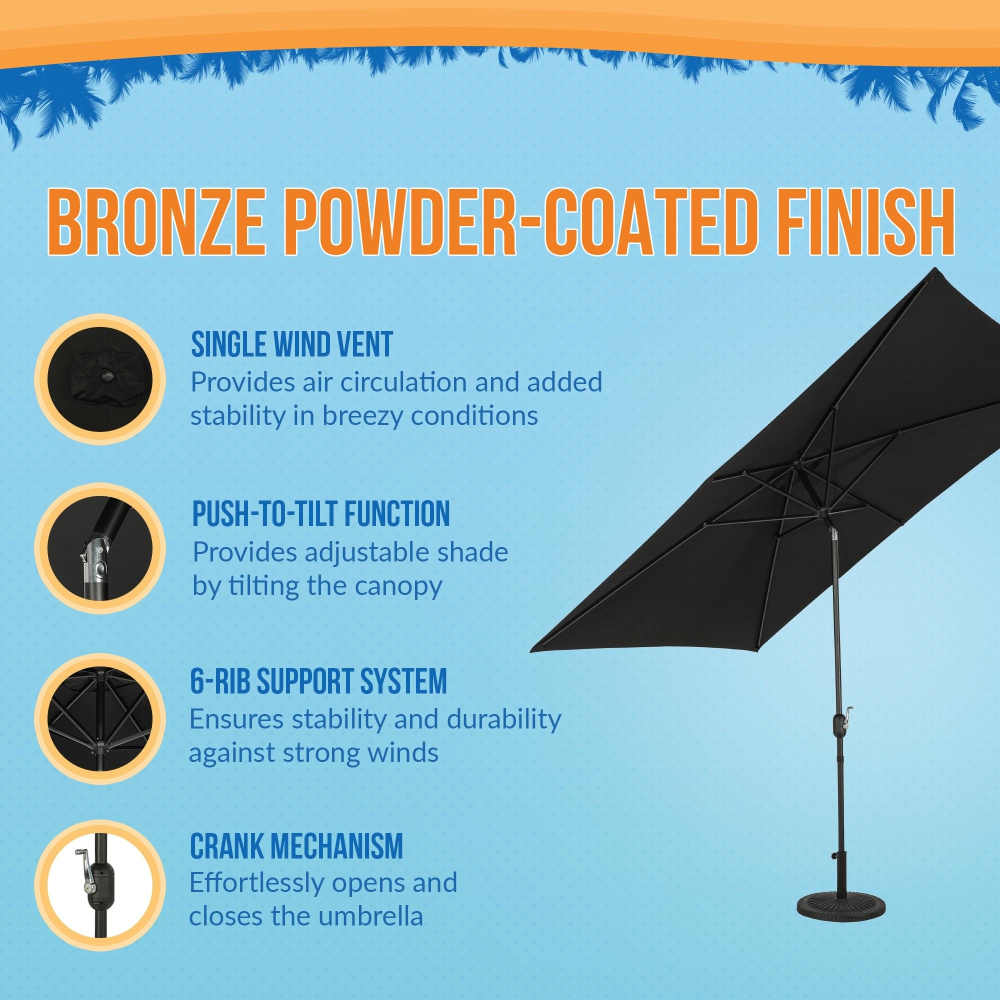 Island Umbrella 10' x 6.5' Rectangular Bimini Market Patio Umbrella Black: Weather-Resistant, Steel Frame, Crank Handle