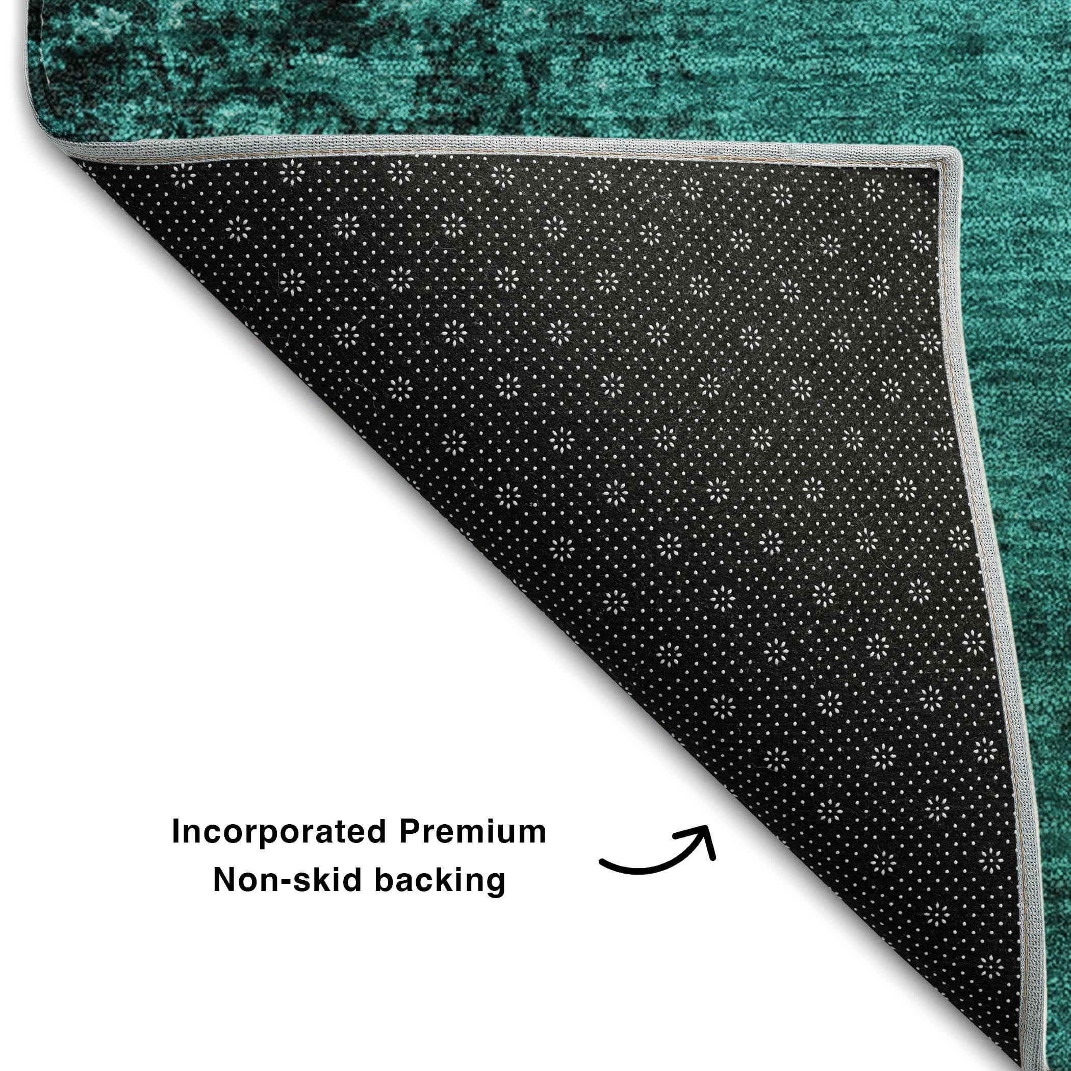 Teal Rectangular Washable Synthetic Rug, 30" x 20"