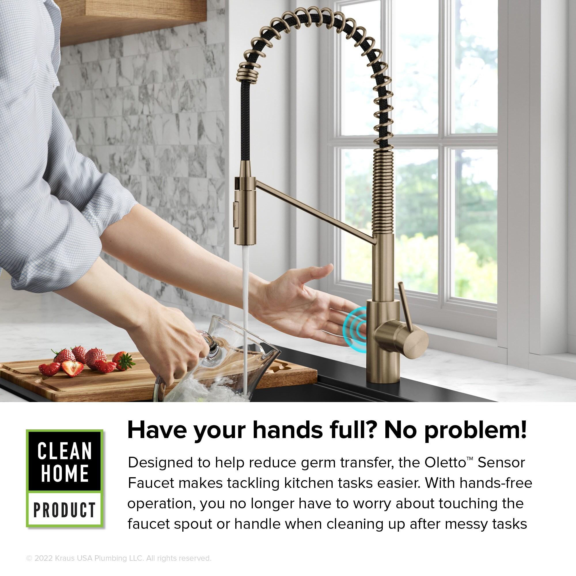 KRAUS Oletto Touchless Sensor Commercial Pull-Down Single Handle Kitchen Faucet with QuickDock Top Mount Assembly