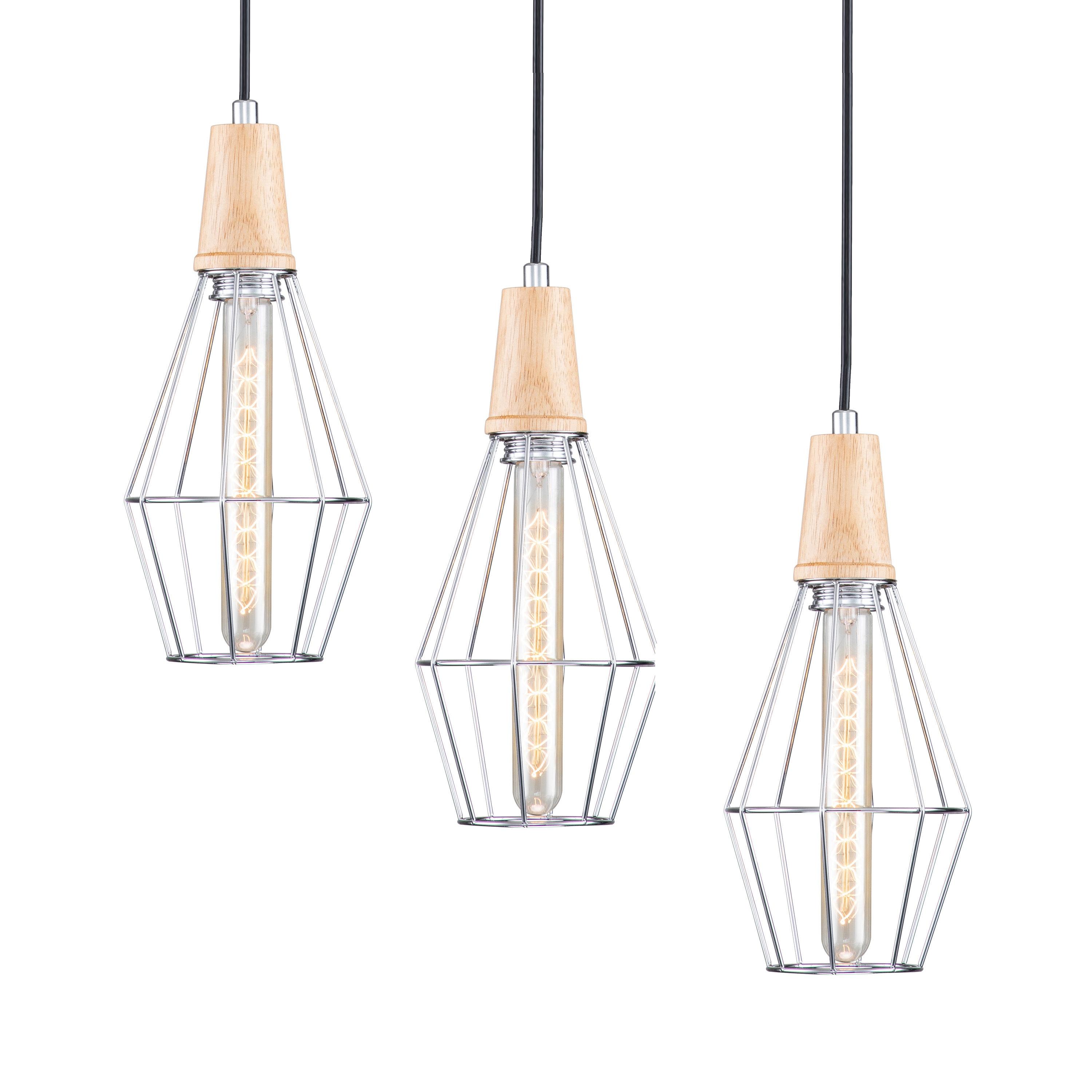 Coman 6"W Silver + Nature Wood Finish Dimmable & Adjustable Height Pendant Light Include T Bulb