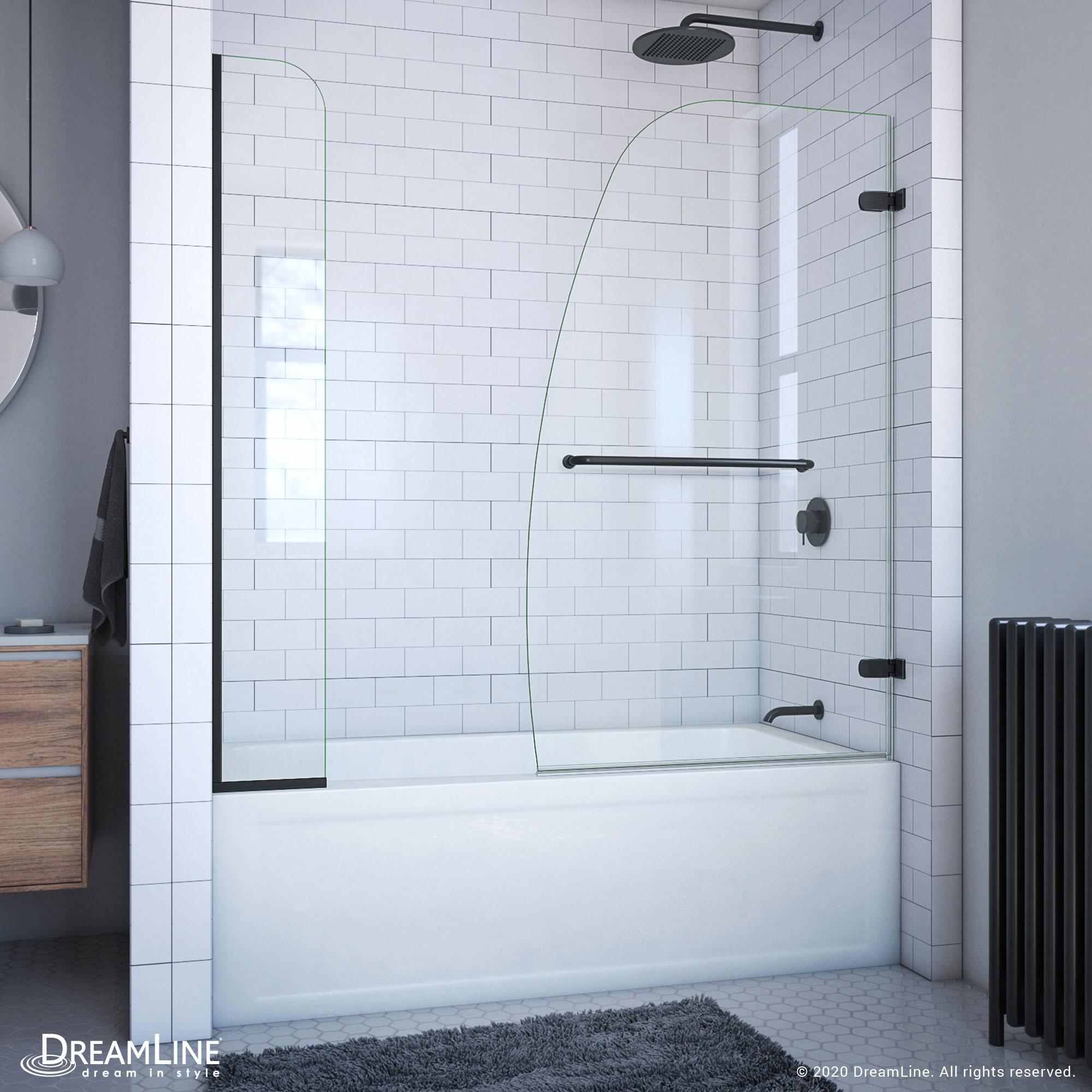 Aqua Uno 56" W x 58" H Hinged Frameless Tub Door with Extender Panel