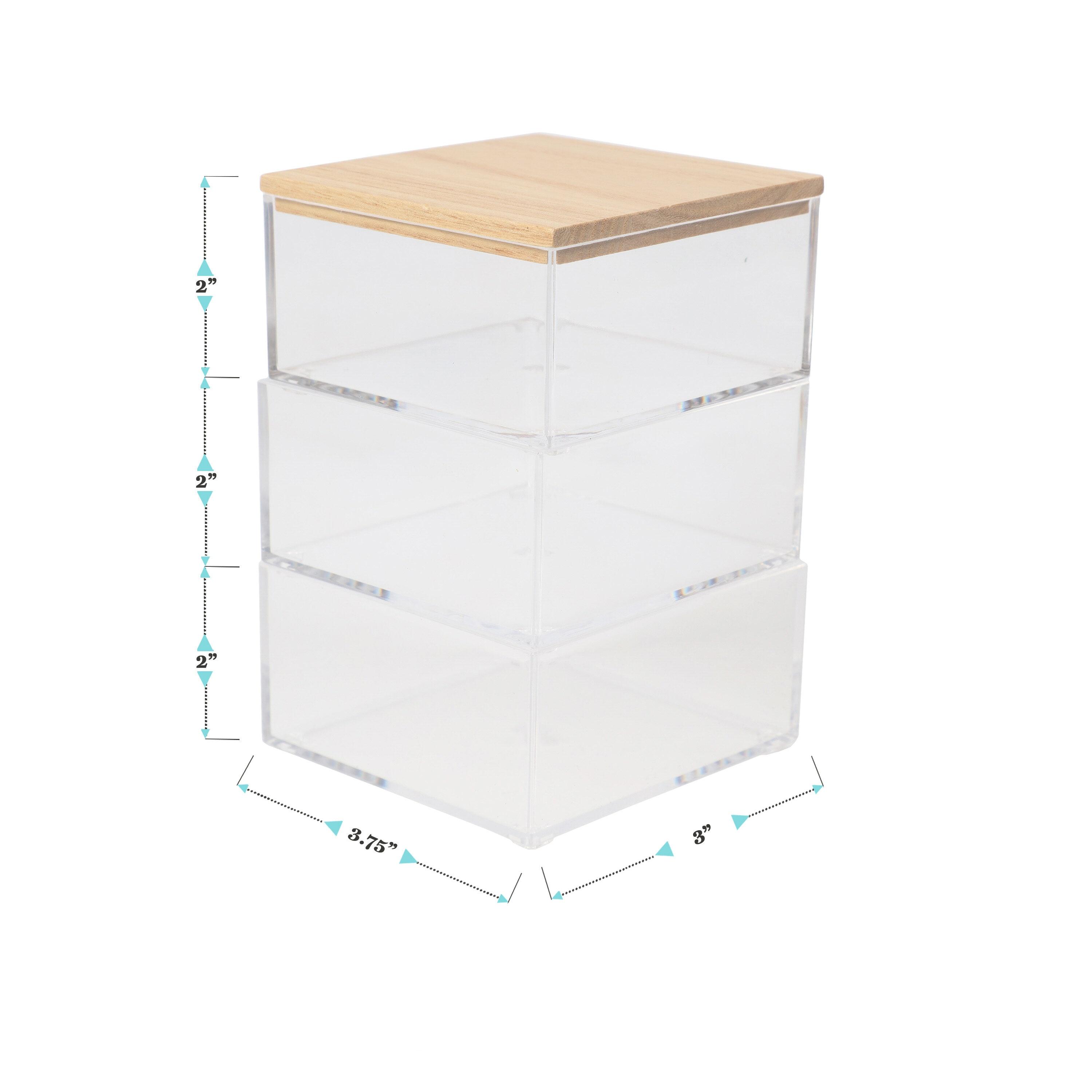 Thomas Martha Stewart Clear Plastic Storage Organizer Bin Set with Wooden Lid