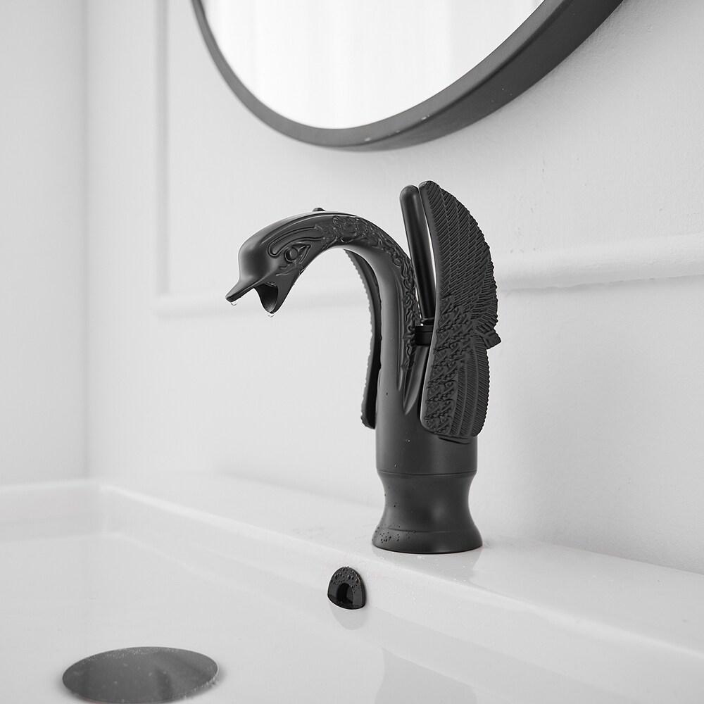 BWE Swan Single Hole Single-Handle Bathroom Faucet And Pop Up Drain & Overflow Cover