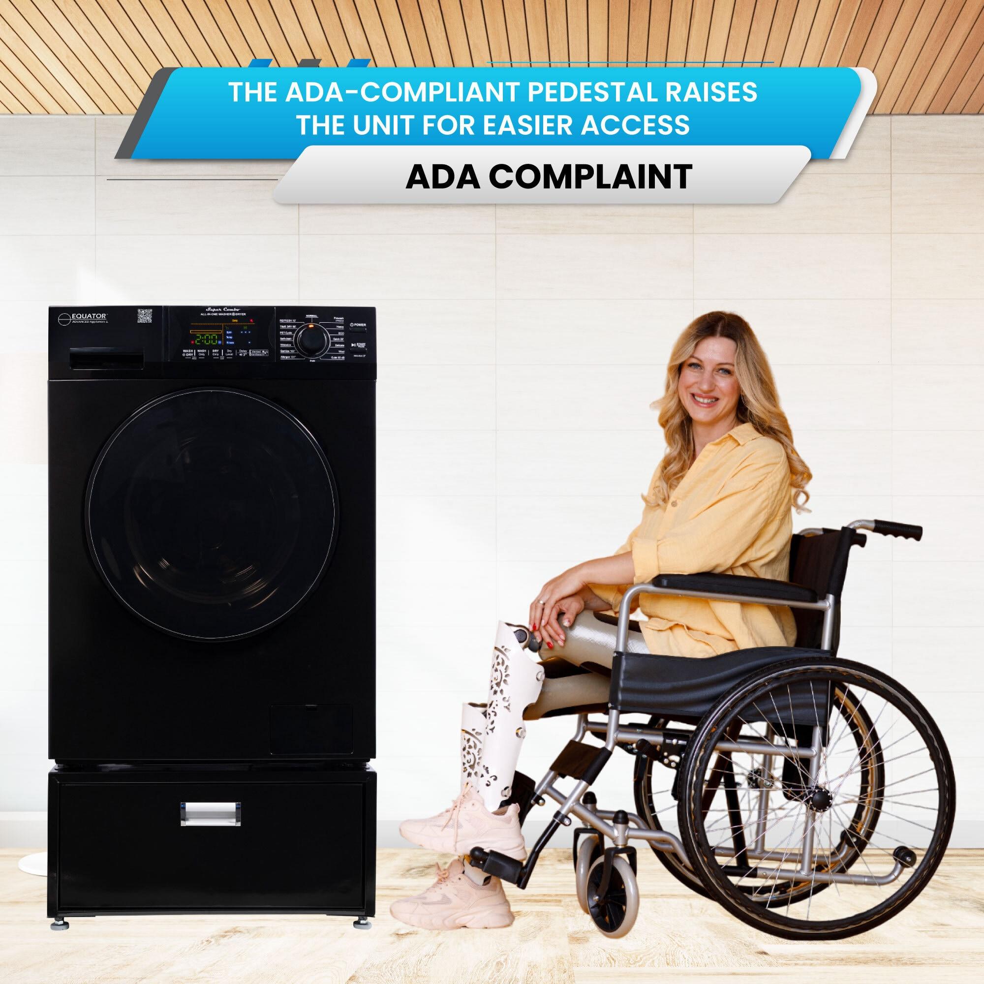 All-in-one Washer Dryer CONVERTIBLE PET Sanitize Cycle 15 lbs 1400RPM+Pedestal