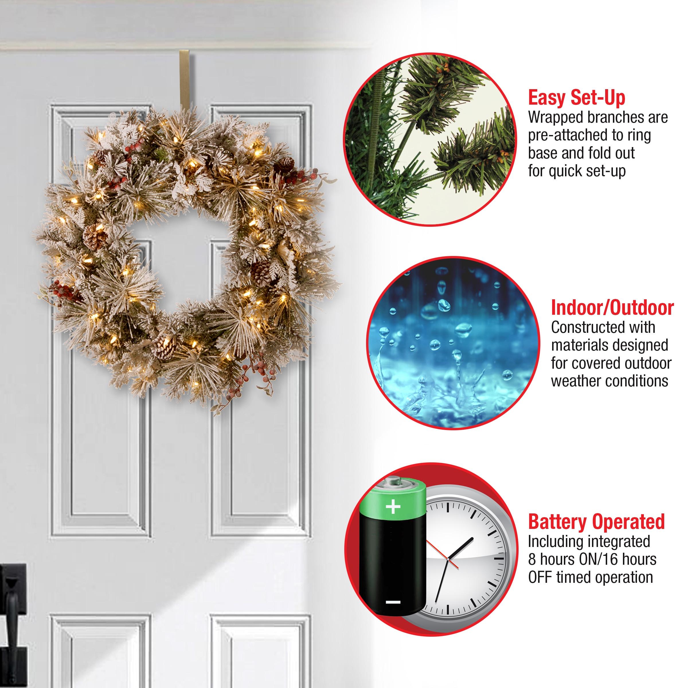 Elegant Snowy Pinecone and Berry Winter Wreath with Warm LED Lights