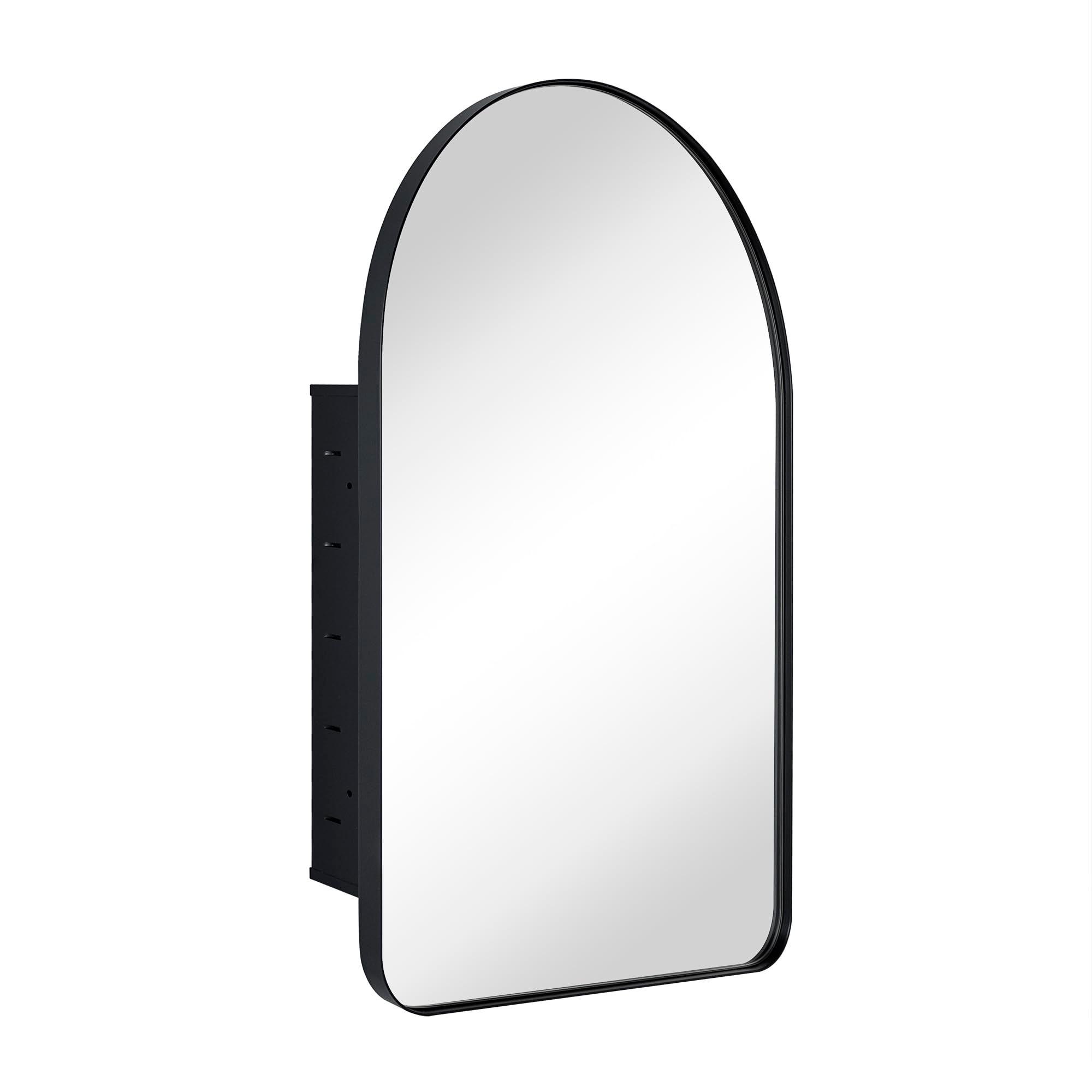 TEHOME 20 in. W x 30 in. H Arched Metal Framed Recessed Medicine Cabinet with Mirror and Shelves for bathroom in Black