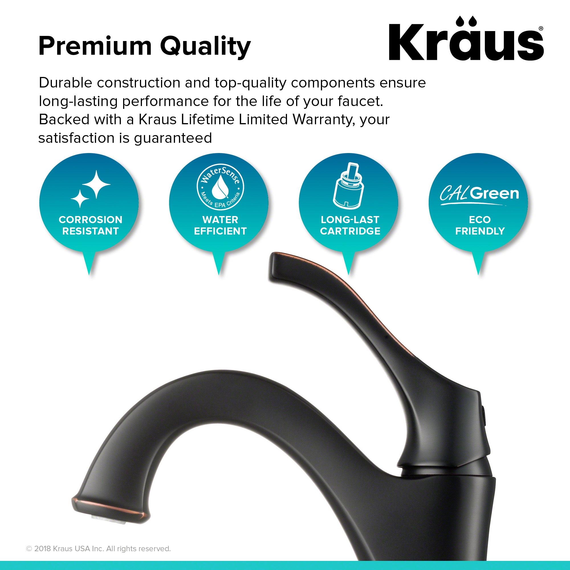 Kraus Arlo Single Hole 1-Handle WaterSense Bathroom Sink Faucet with Drain and Deck Plate