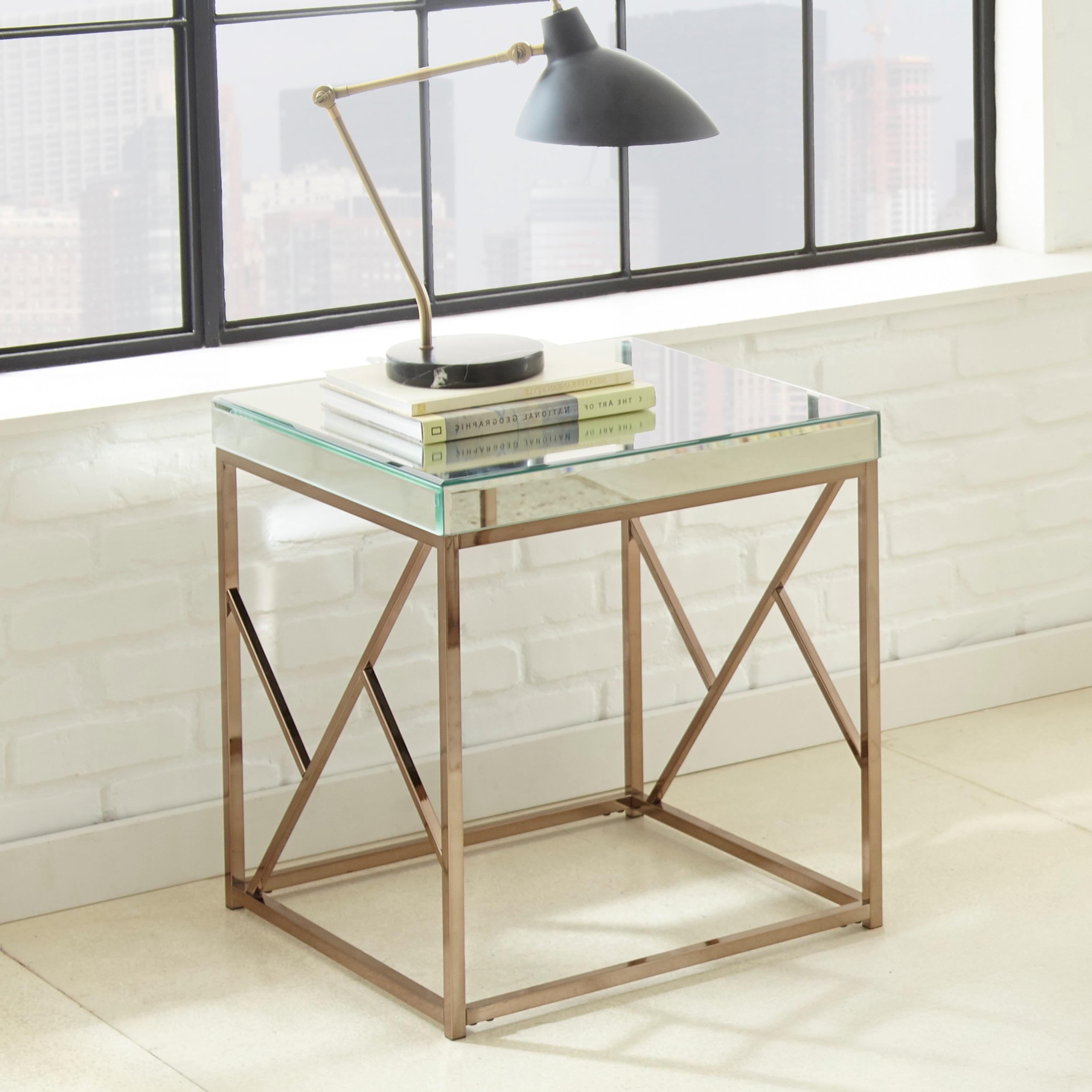 Steve Silver Evelyn Square Mirror Top End Table, Copper