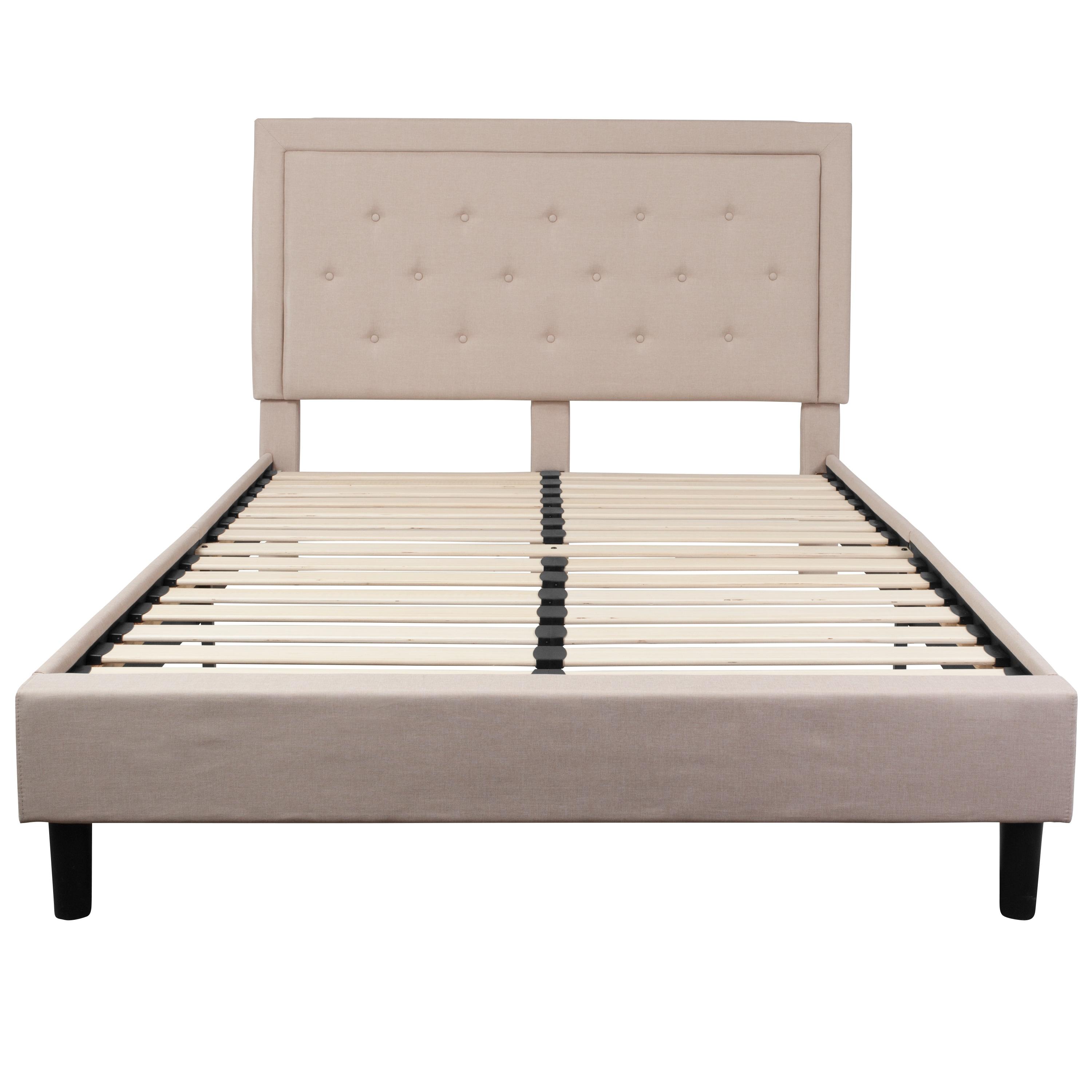 Flash Furniture Roxbury Queen Size Tufted Upholstered Platform Bed in Beige Fabric