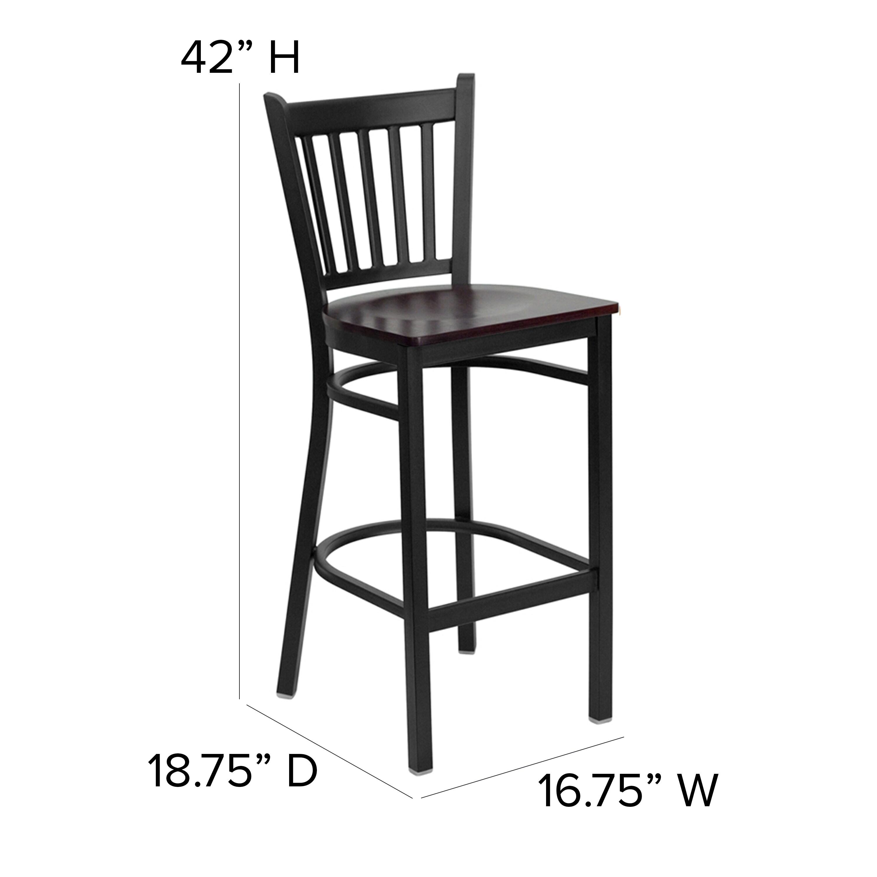Flash Furniture HERCULES Series Black Vertical Back Metal Restaurant Barstool - Mahogany Wood Seat