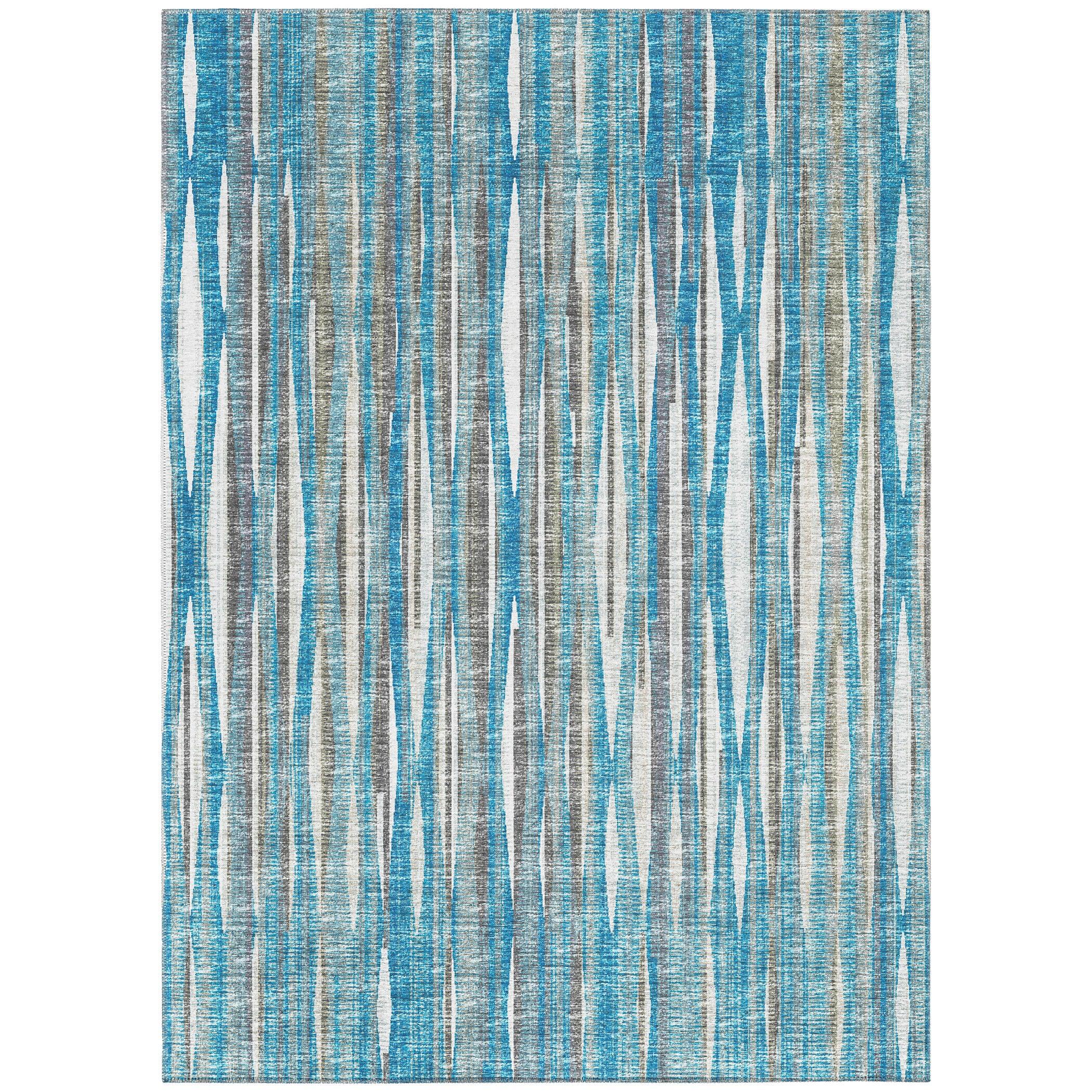 Blue and Gray Striped Chenille Washable Area Rug 5' x 7'