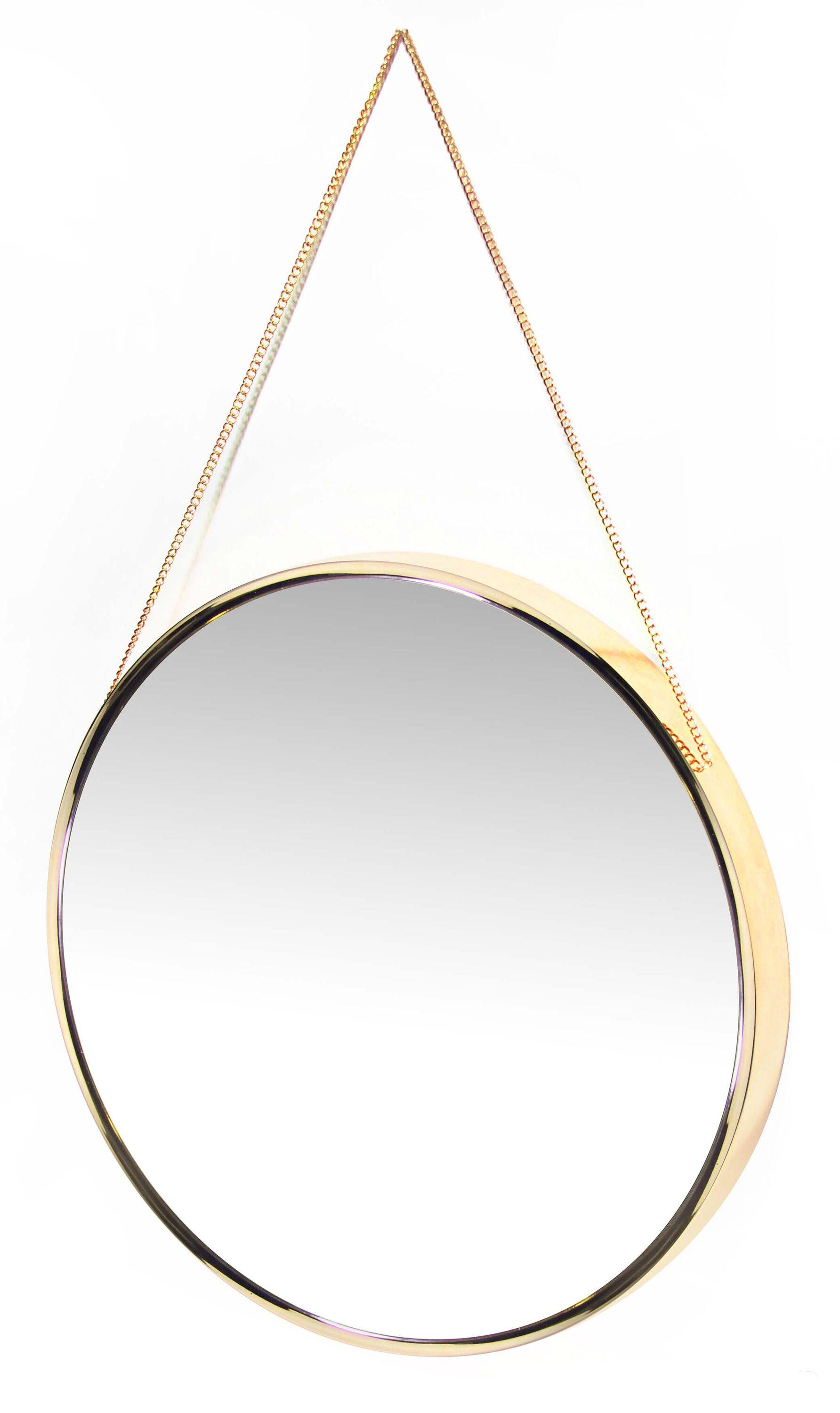17.5" Franc Round Hanging Wall Mirror with Metal Chain Gold - Infinity Instruments: Modern Decor, No Assembly Required