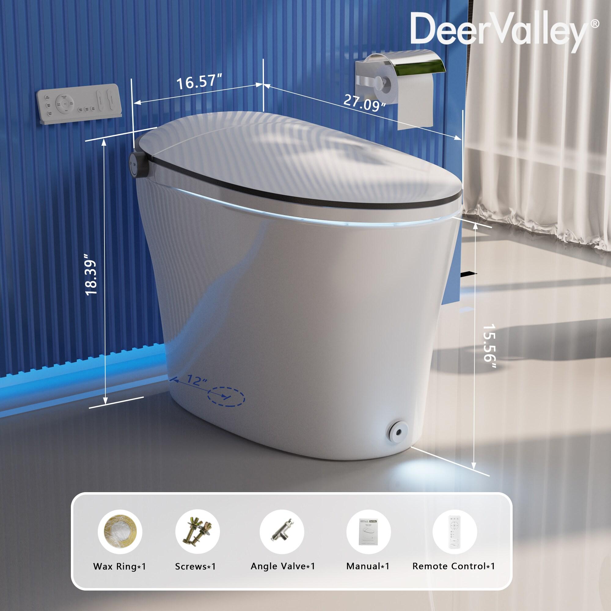 Smart Toilet with Quiet-Closed Heated Seat, Foot Kick/Off-seat/Blackout/Remote Flush, Bidet Elongated Toilet with Tankless, Gentle Night light, Remote Control, Advanced