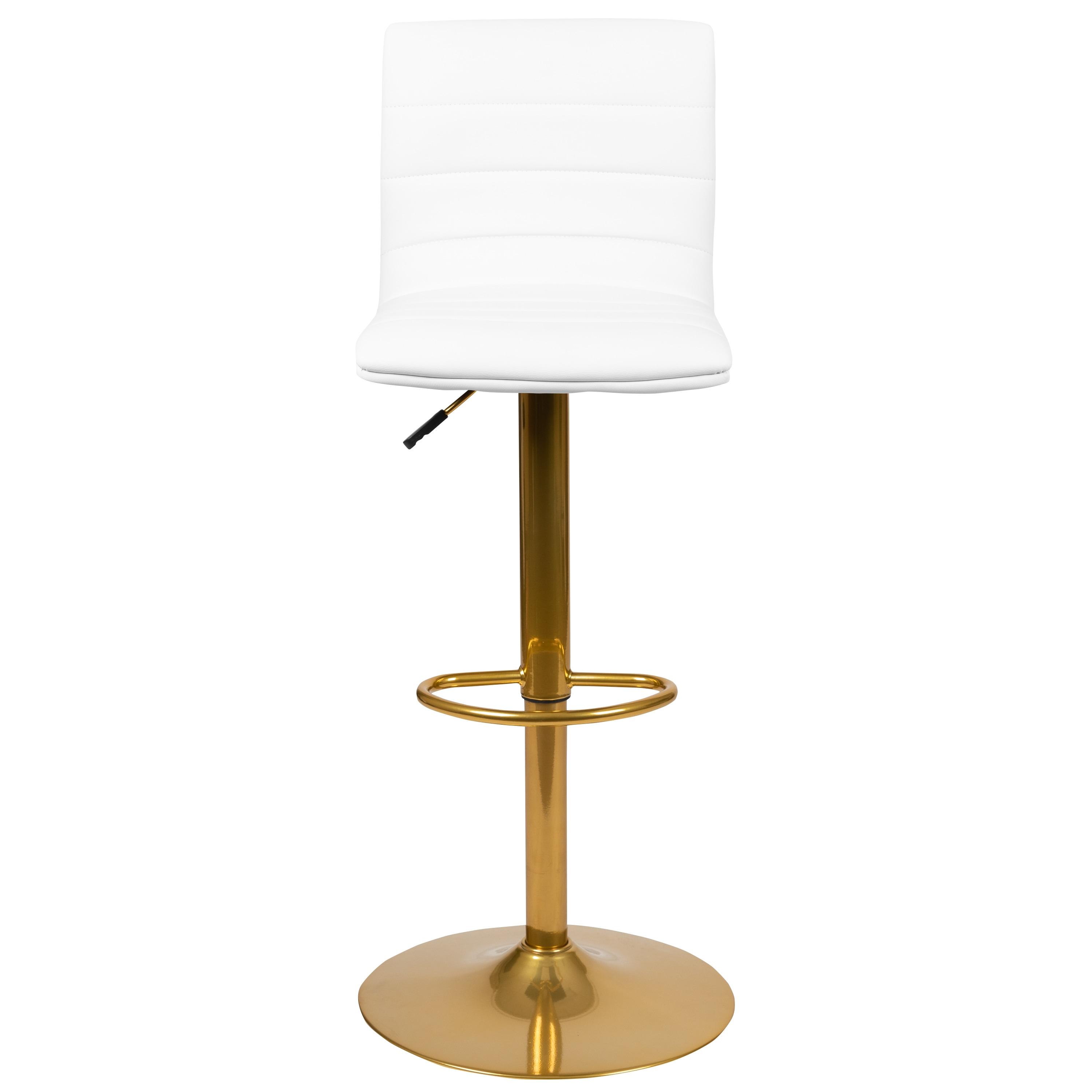 Flash Furniture Modern White Vinyl Adjustable Bar Stool with Back, Counter Height Swivel Stool with Gold Pedestal Base, Set of 2