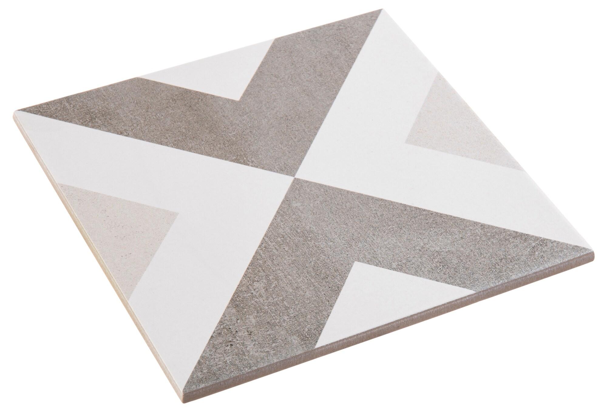 Luv Ahava Grey 8-in Encaustic Matte Porcelain Wall & Floor Tile