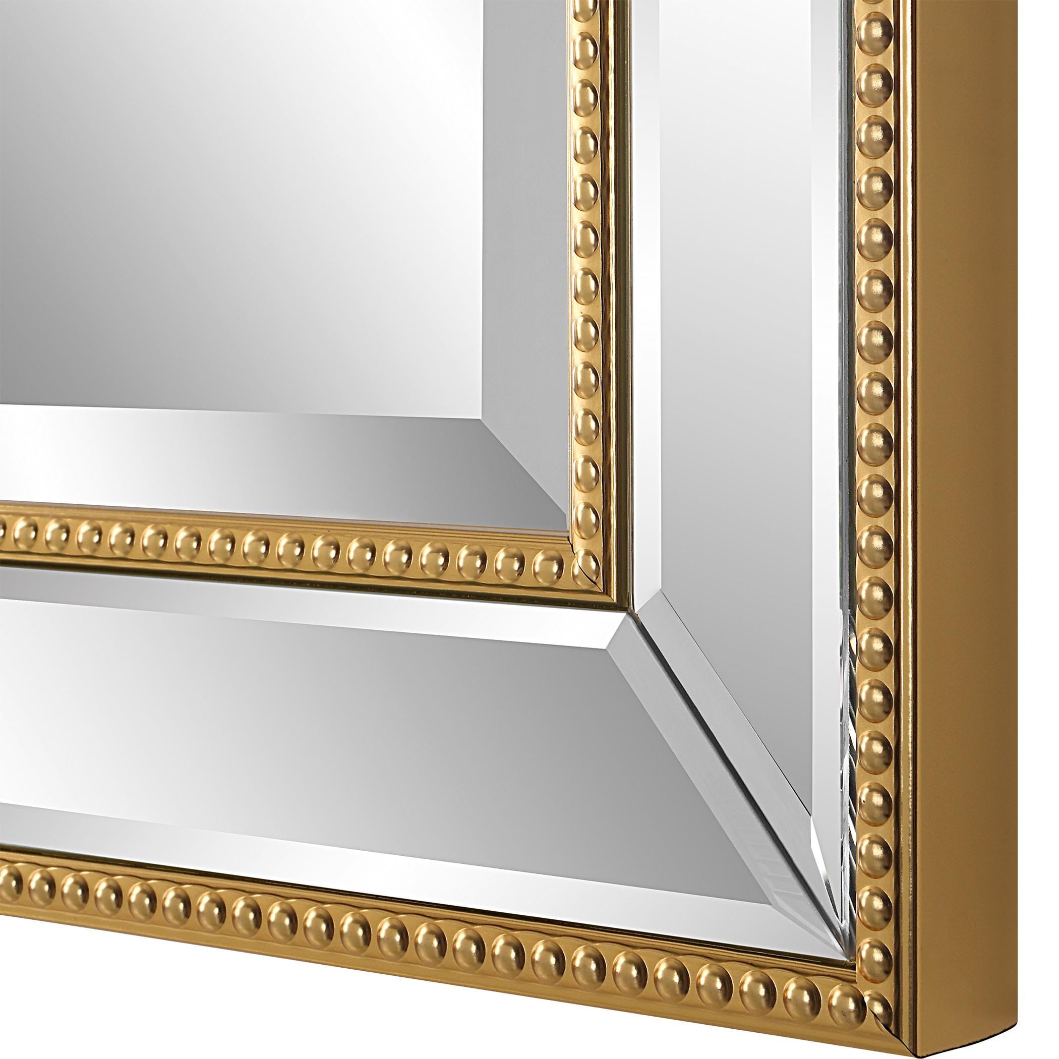 Elegant Gold Beaded Silver Wood Framed Vanity Mirror