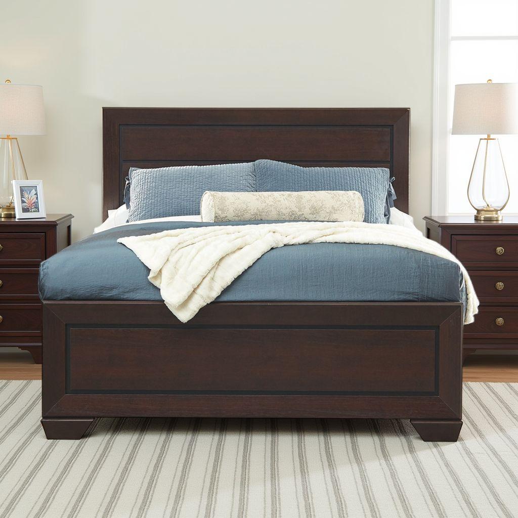 Benjara Queen Wood Panel Bedswith Headboard and Footboard, Brown