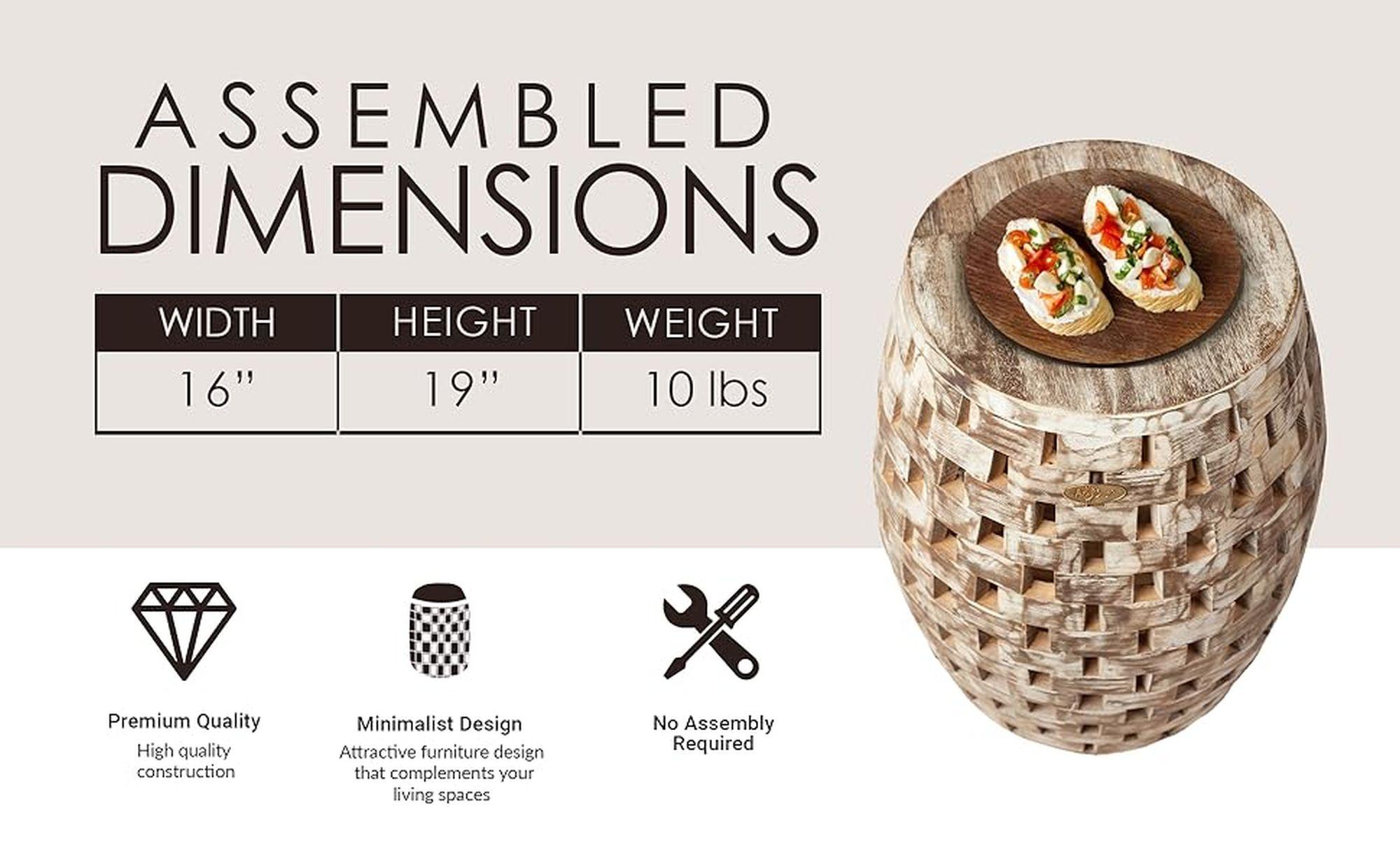 Balkene Home Maya Oval Rustic Garden Stool Wood Outdoor Seating & End Table Portable Adaptable Outdoor Furniture - Seasoned Patina Finish