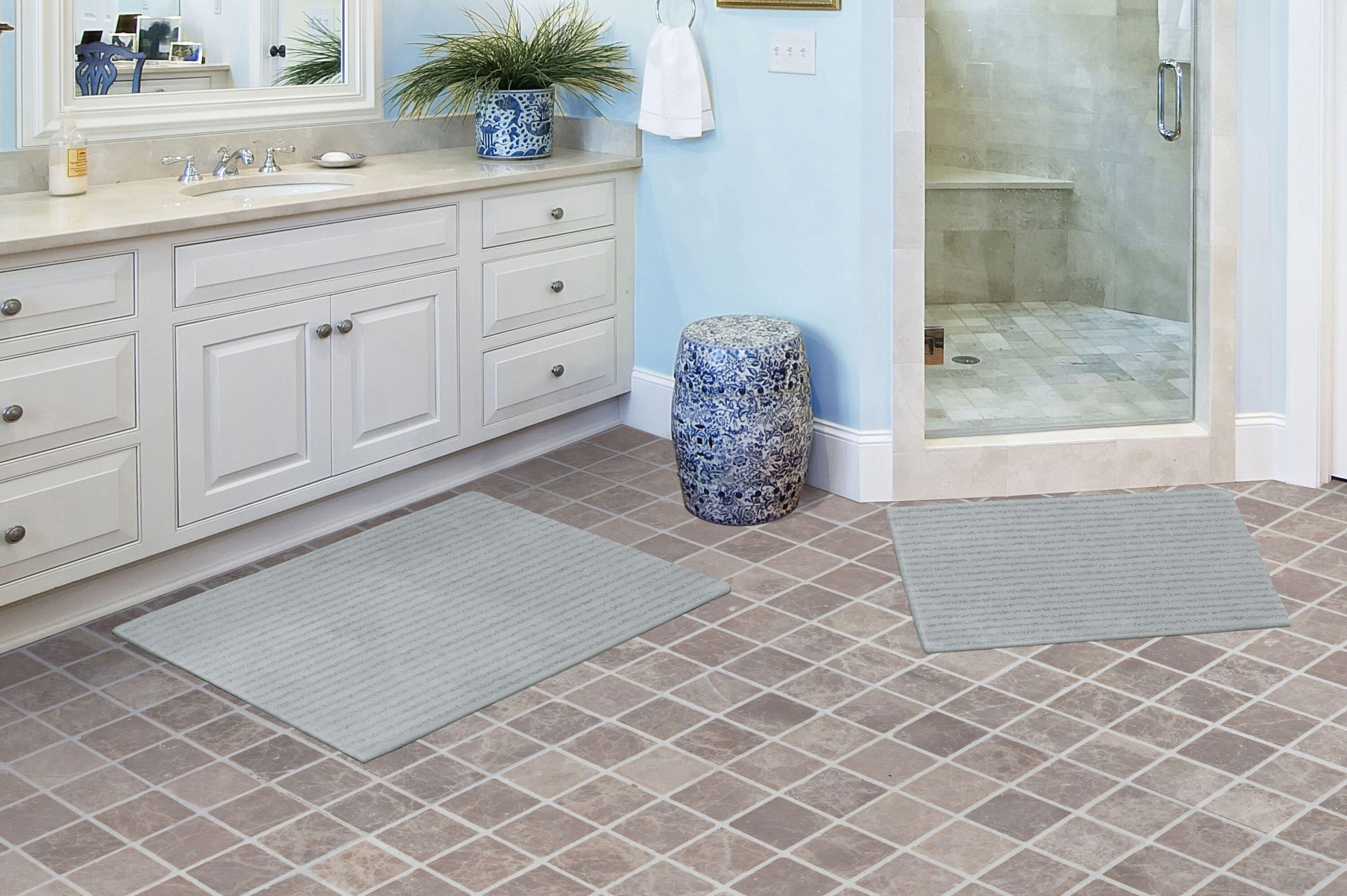 2pc Sheridan Plush Washable Nylon Bath Rug Set Platinum Gray - Garland: Non-Slip, Machine Made, Striped Design